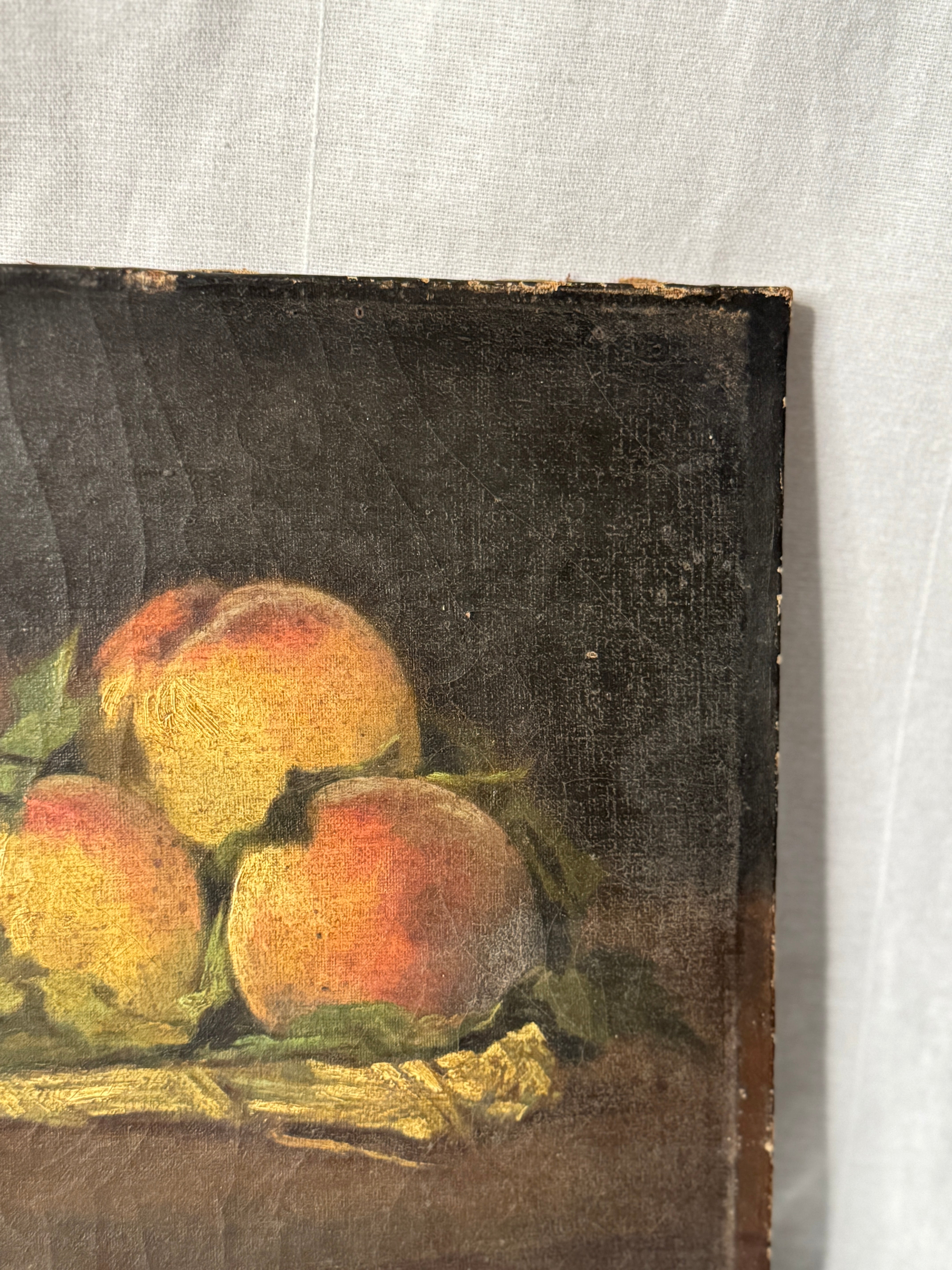 Antique French Still Life with Peaches, Unsigned, 19th Century