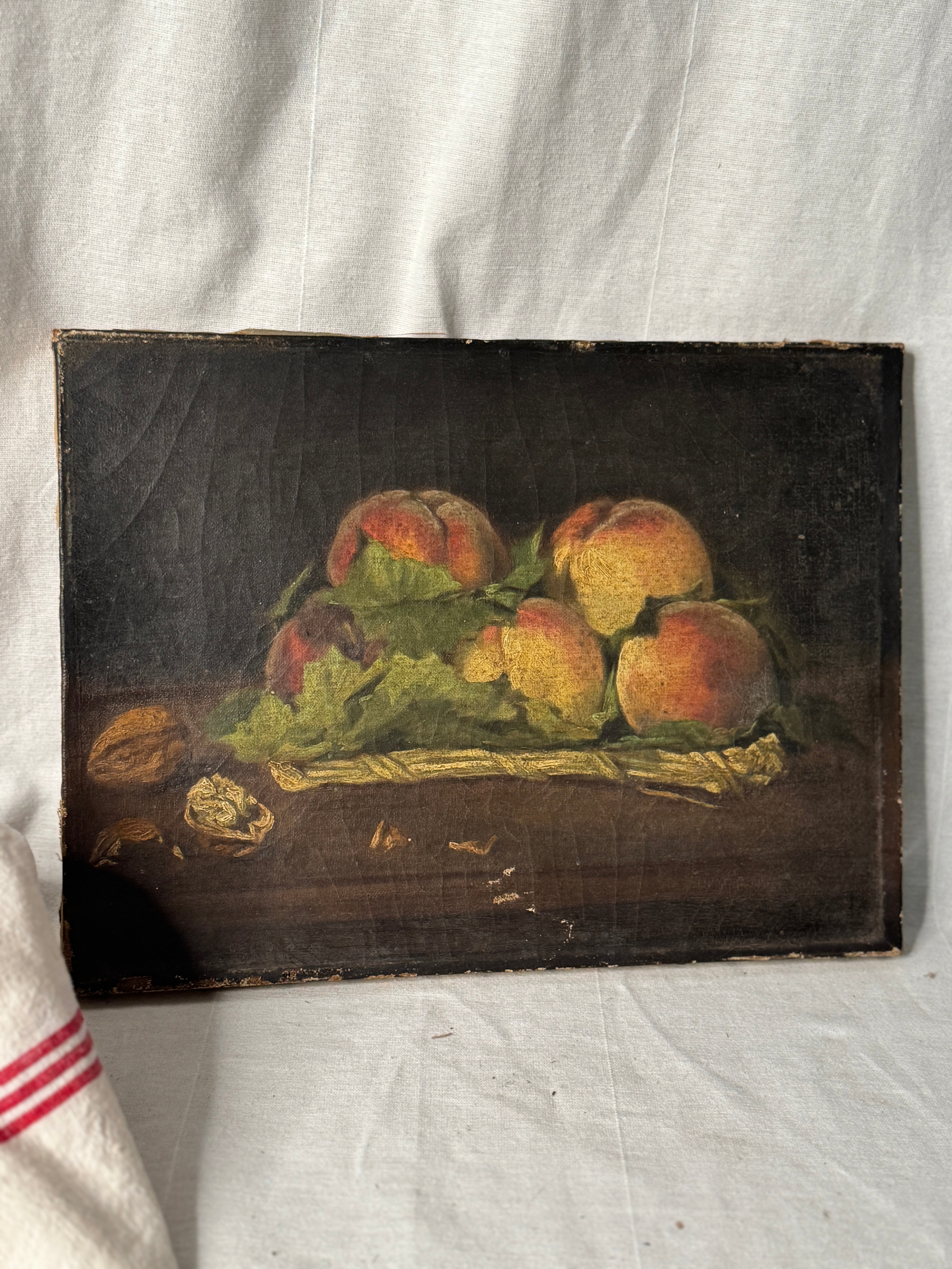 Antique French Still Life with Peaches, Unsigned, 19th Century