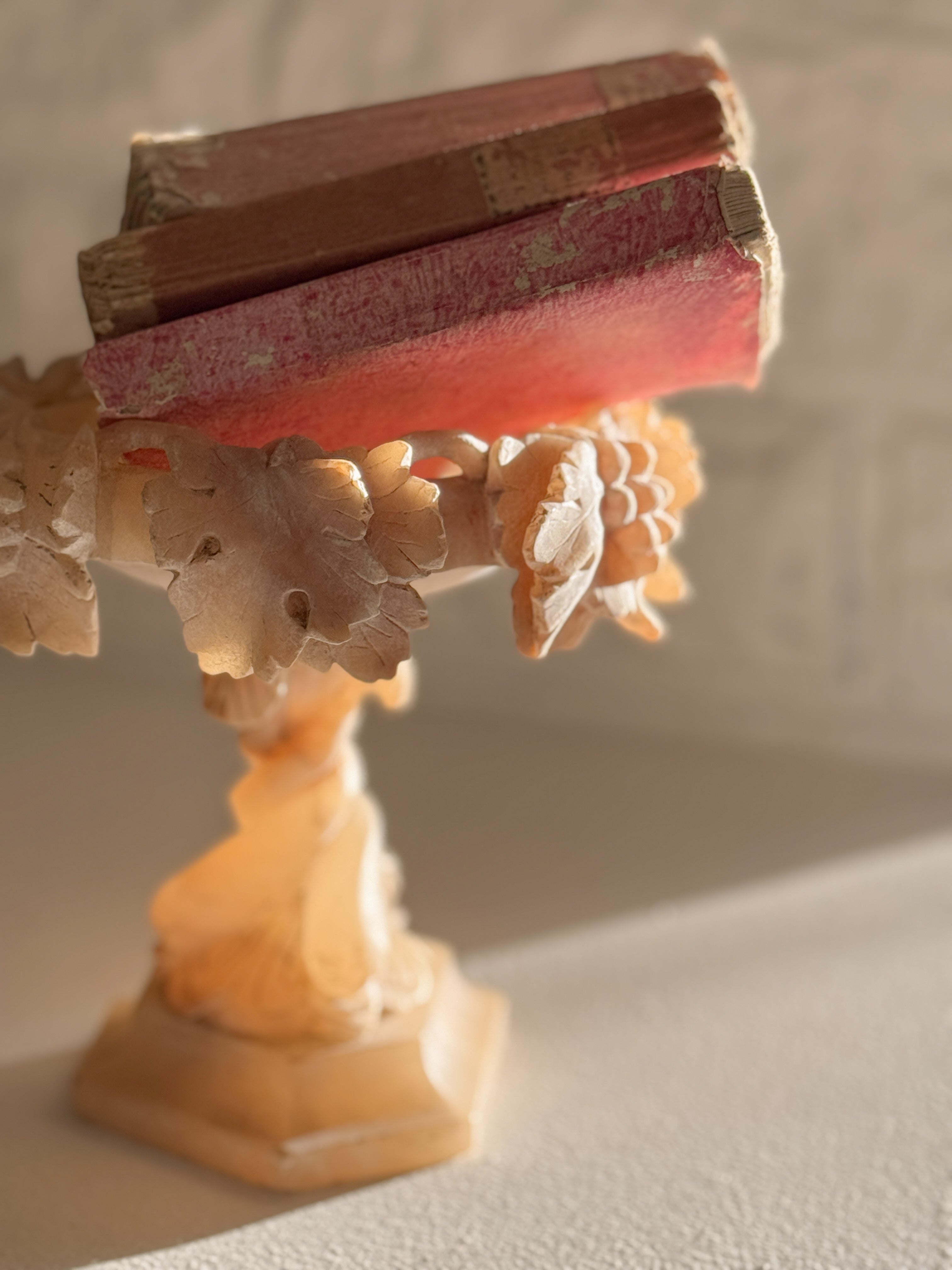Antique Italian Volterra Alabaster Tazza, Bacchic Decoration, late 19th c.