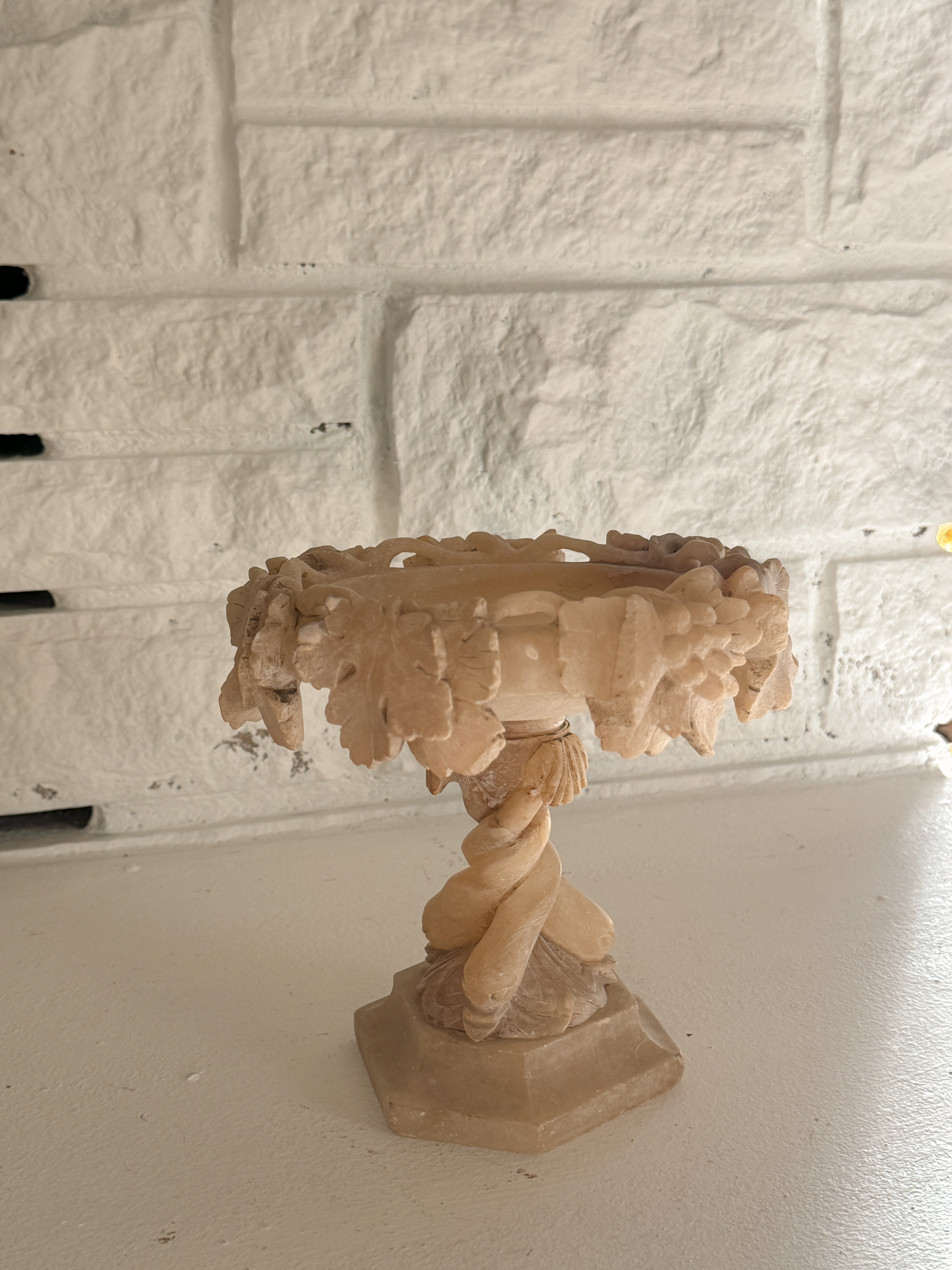 Antique Italian Volterra Alabaster Tazza, Bacchic Decoration, late 19th c.