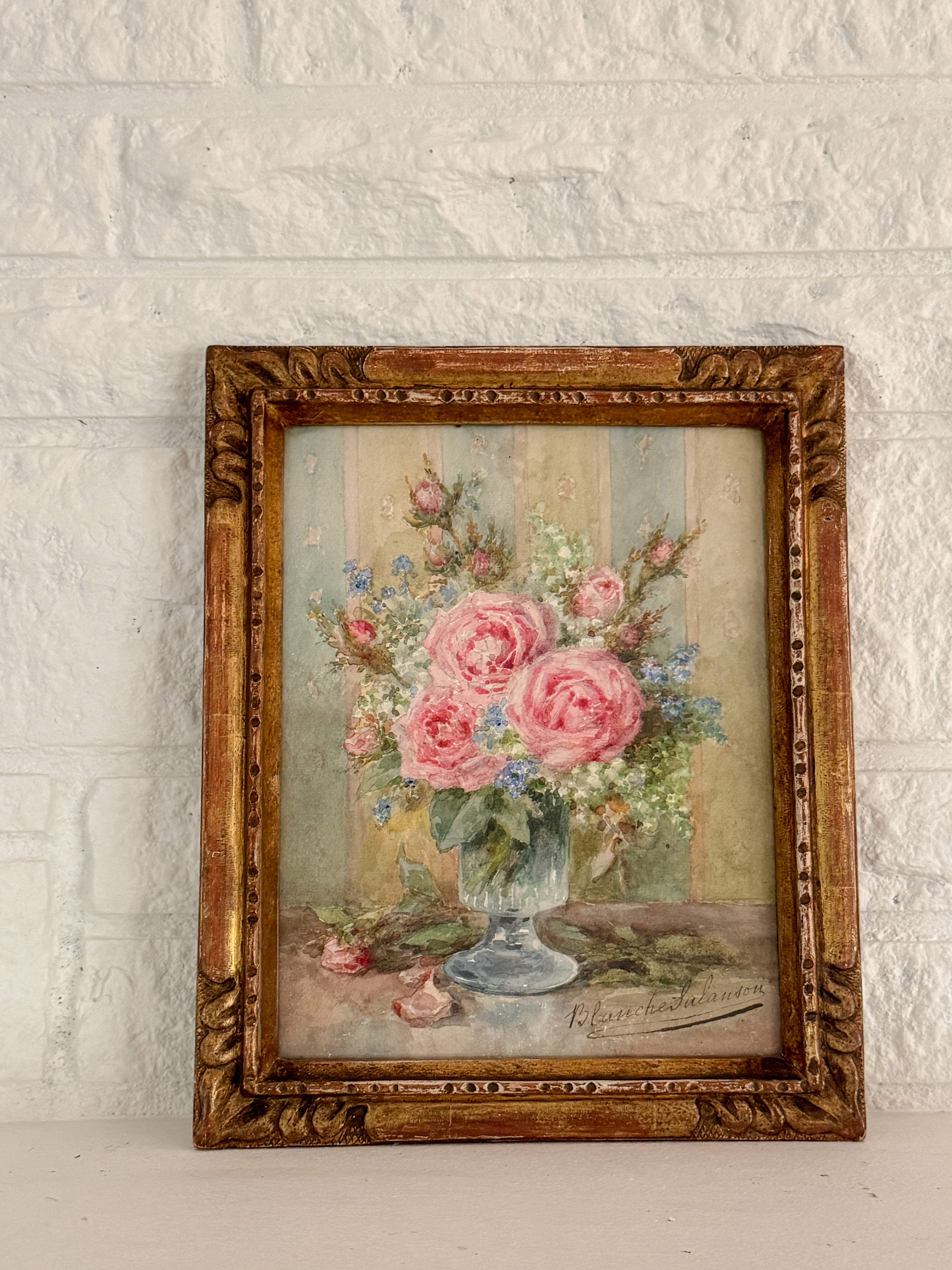 Antique French Floral Watercolor, Signed Salanson, Paris, circa 1899