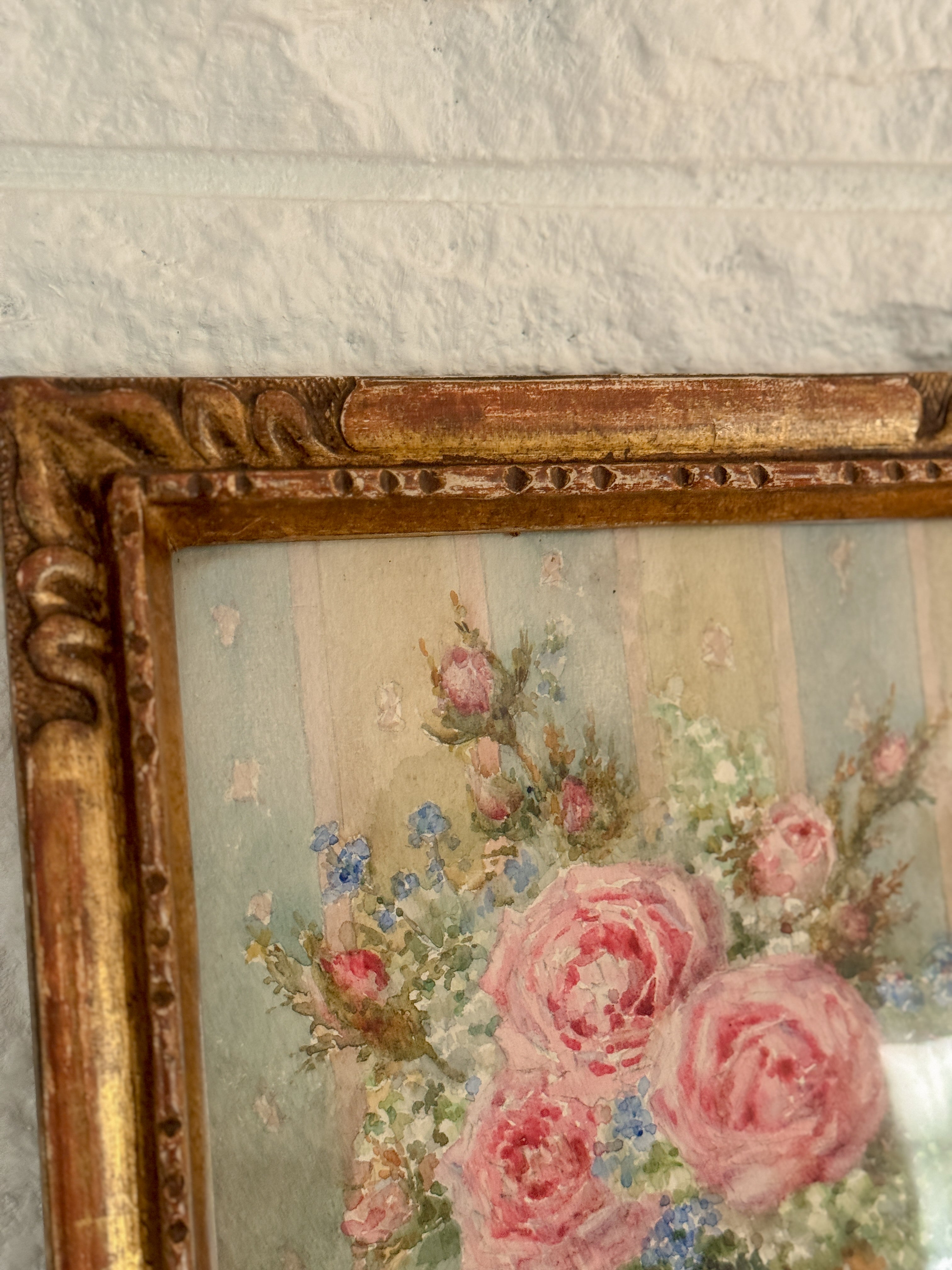 Antique French Floral Watercolor, Signed Salanson, Paris, circa 1899