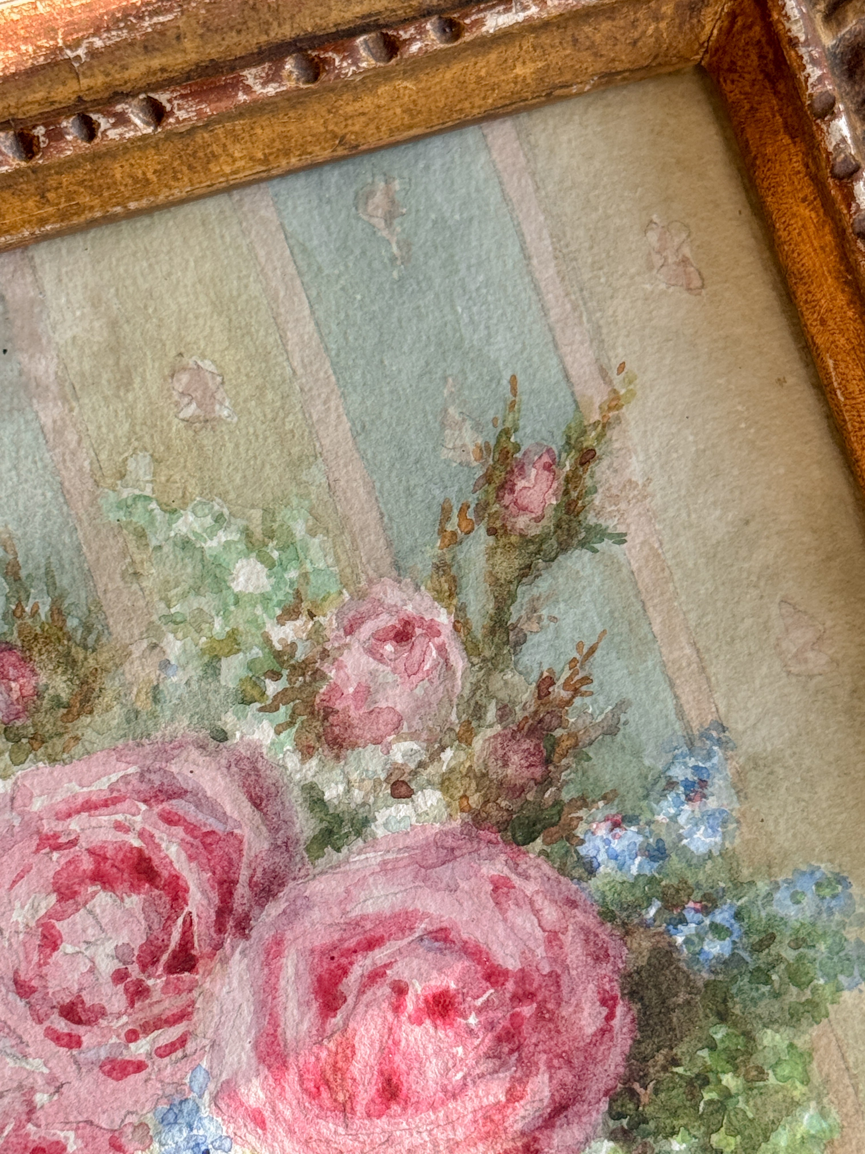 Antique French Floral Watercolor, Signed Salanson, Paris, circa 1899