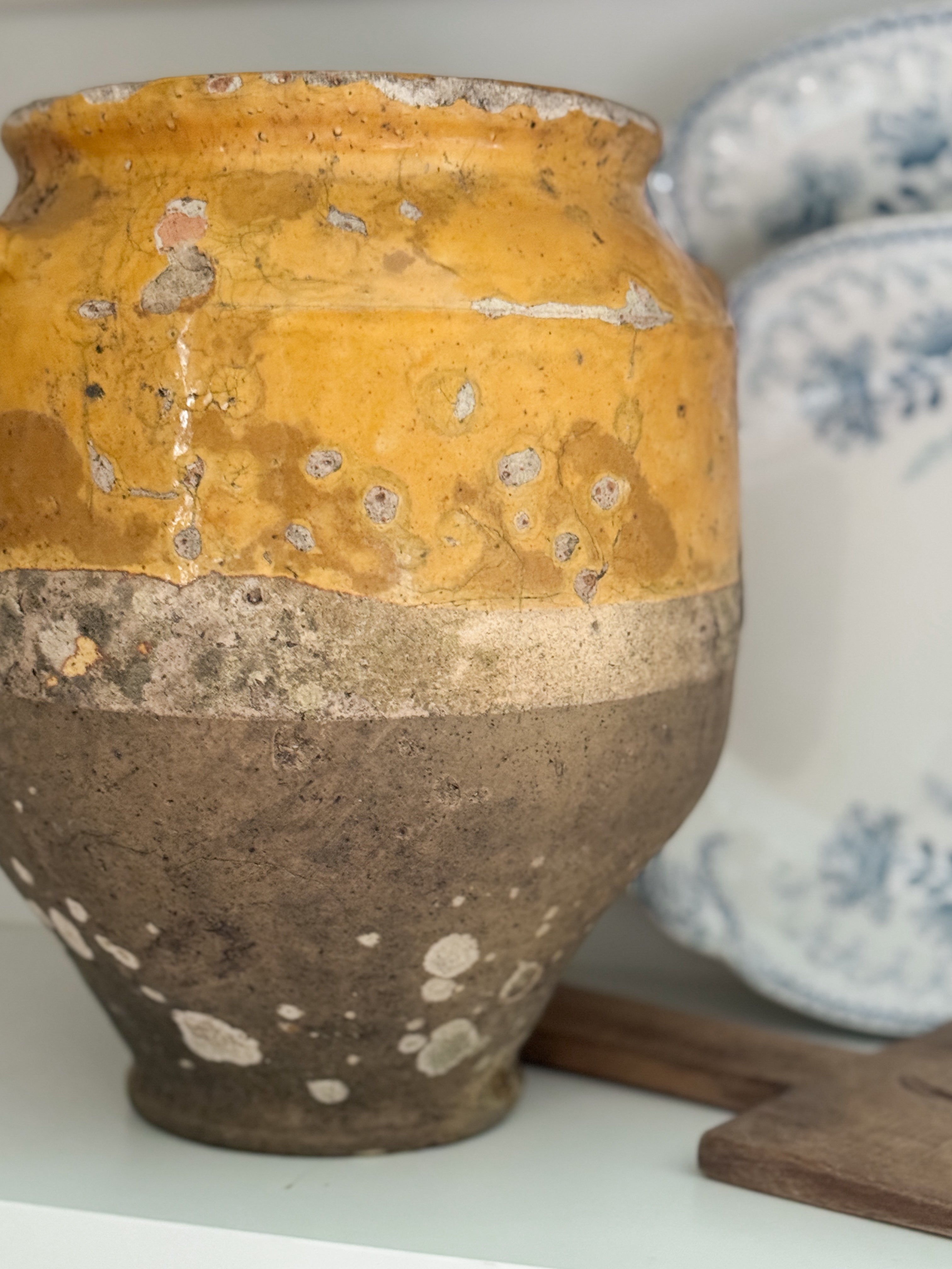 Large French Confit Pot, Yellow Glaze