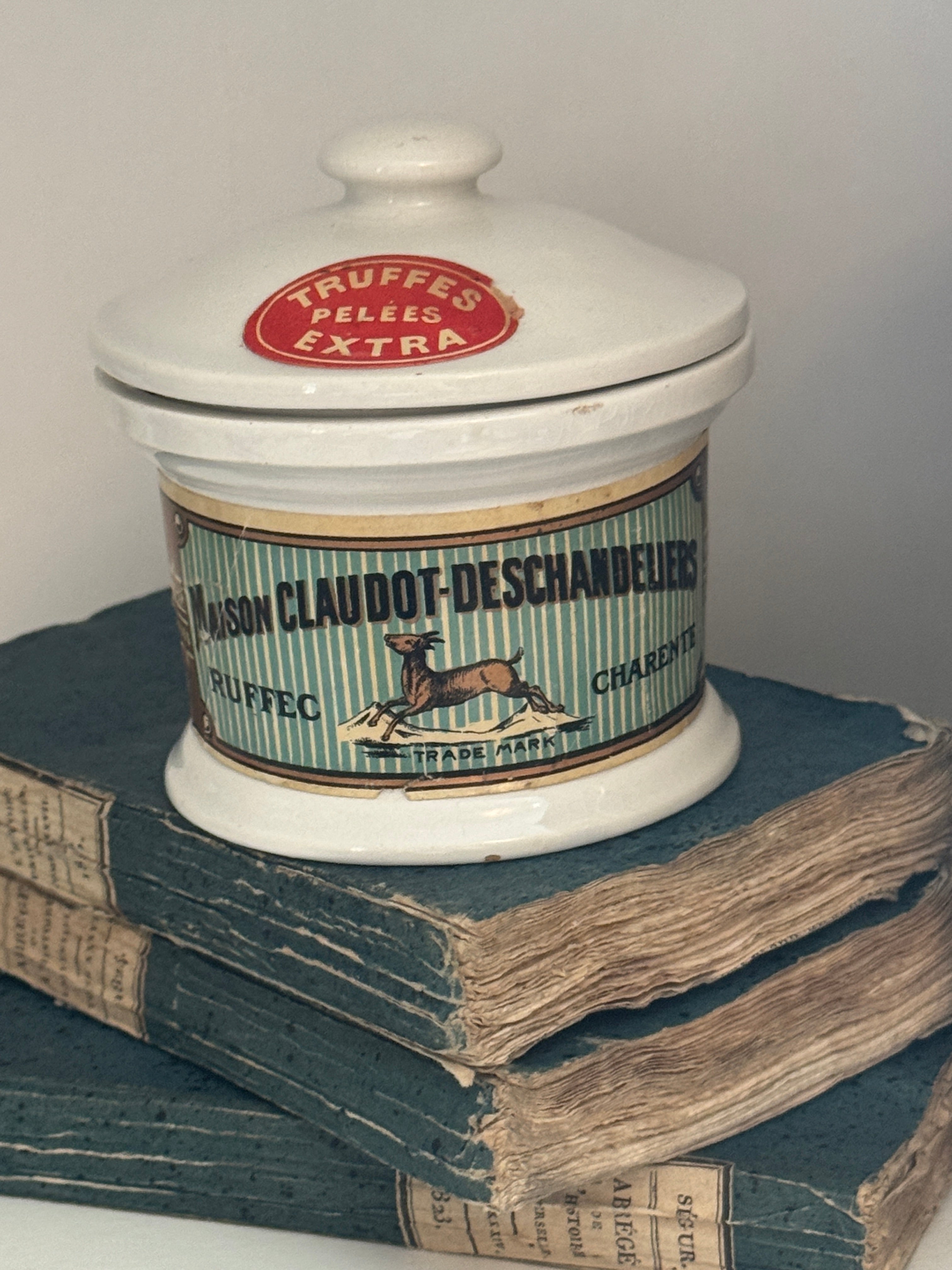 Antique French Truffle Pot with Original Labels, Early 20th Century