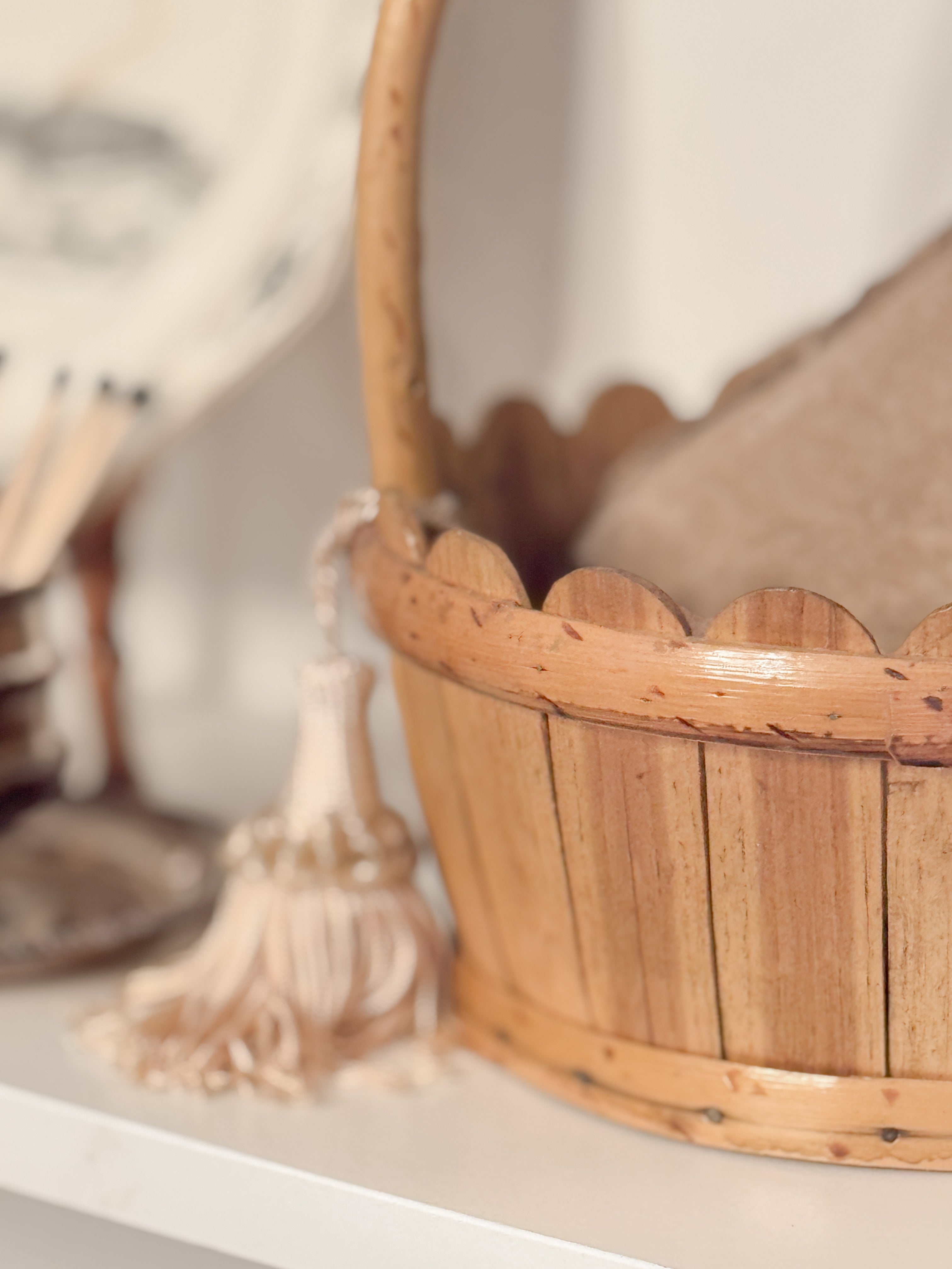French Bentwood Gathering Basket with Scalloped Rim