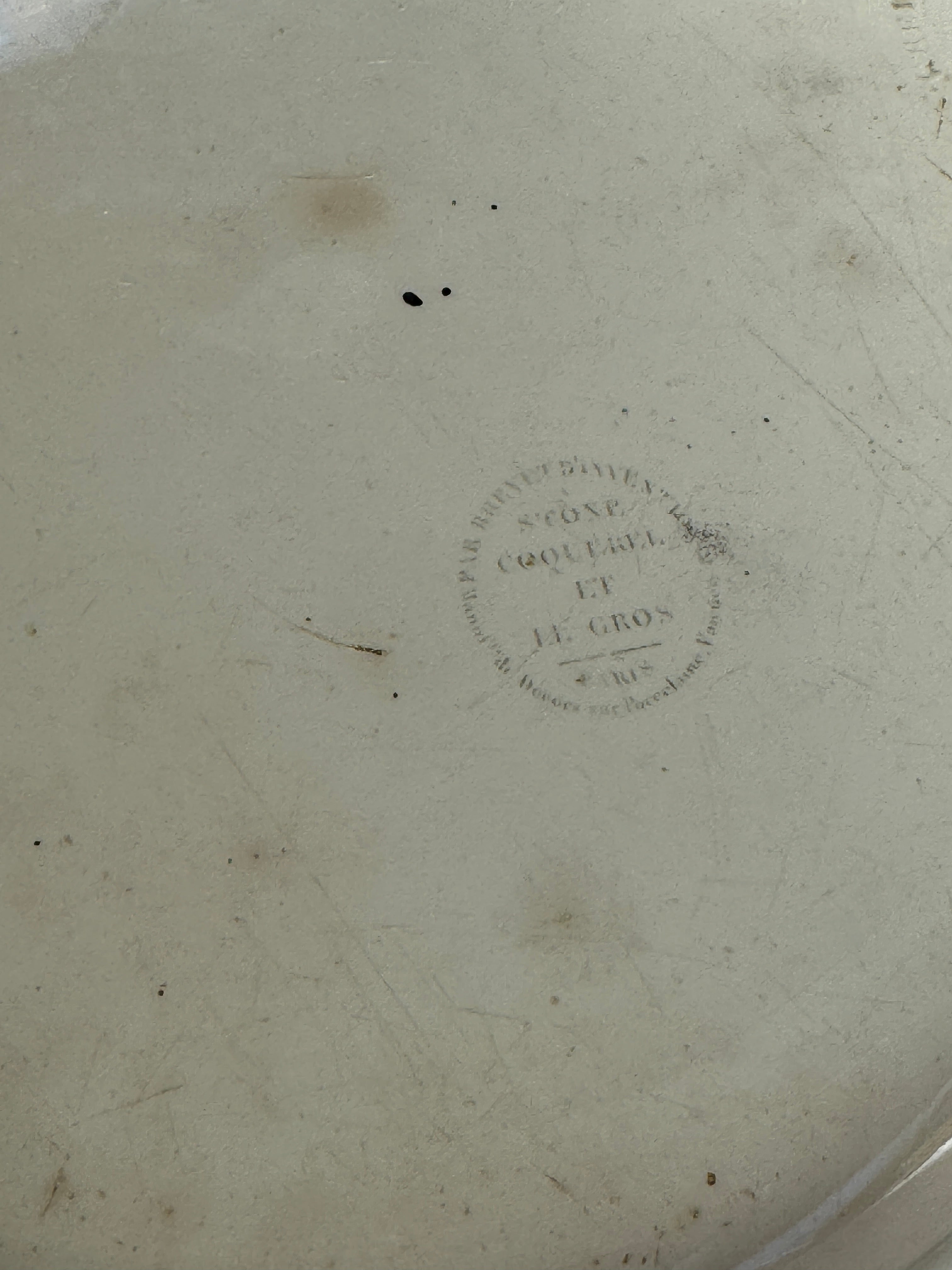 Pair of French Neoclassical Faïence Architecture Plates, Stone, Coquerel et Le Gros, Creil, circa 1810