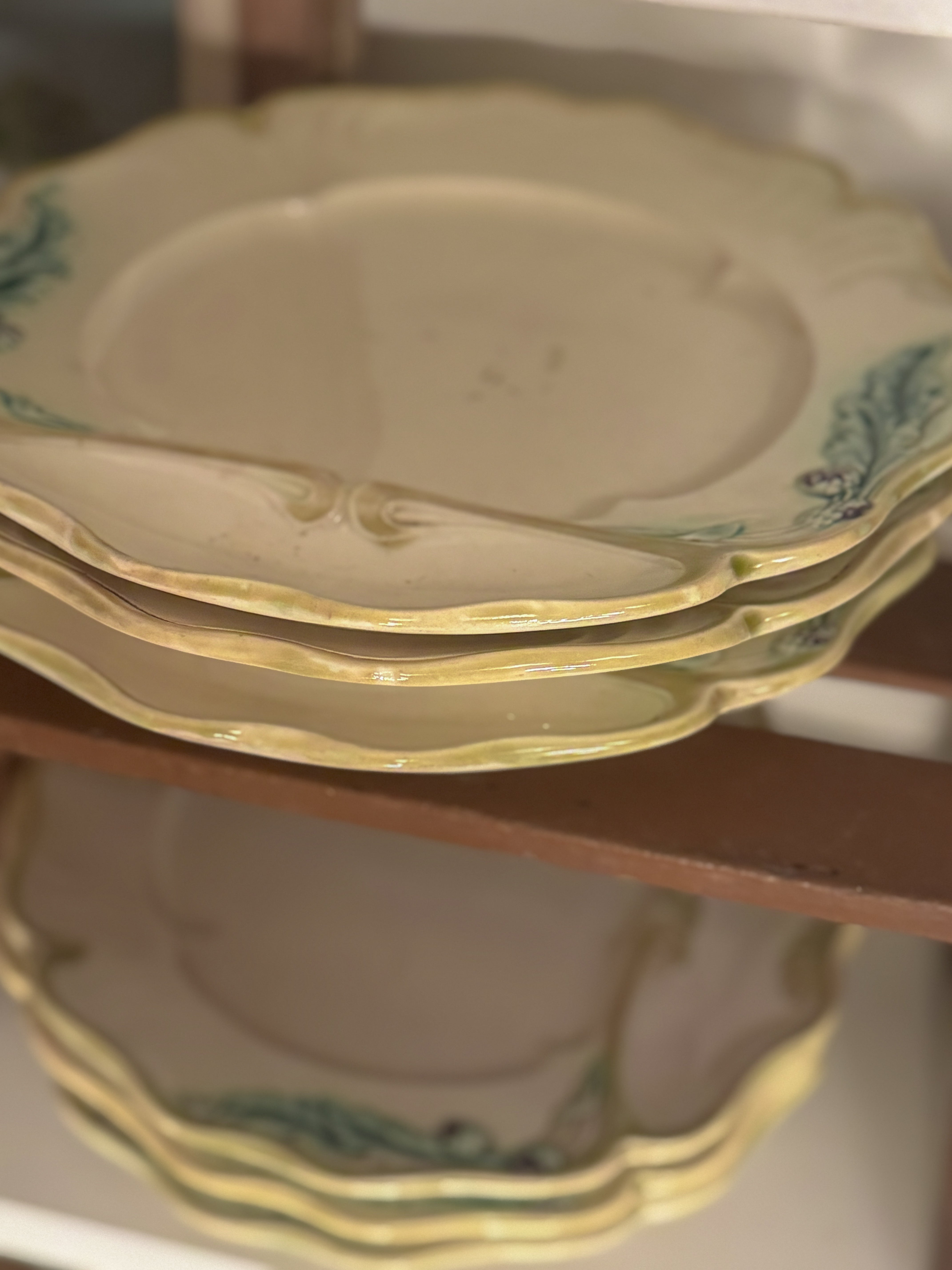 French Barbotine Asparagus Plate, Art Nouveau, Sold Individually