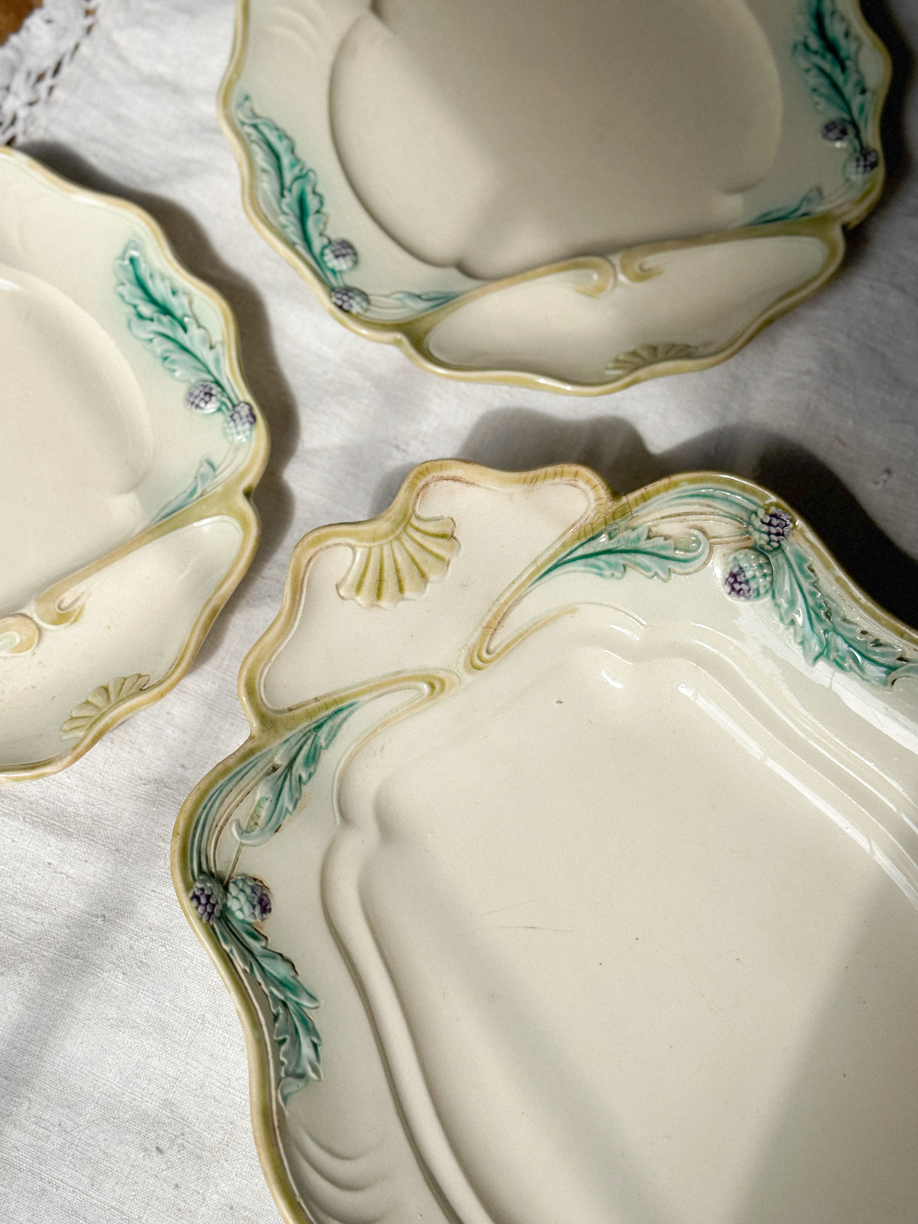 French Barbotine Asparagus Platter, Art Nouveau