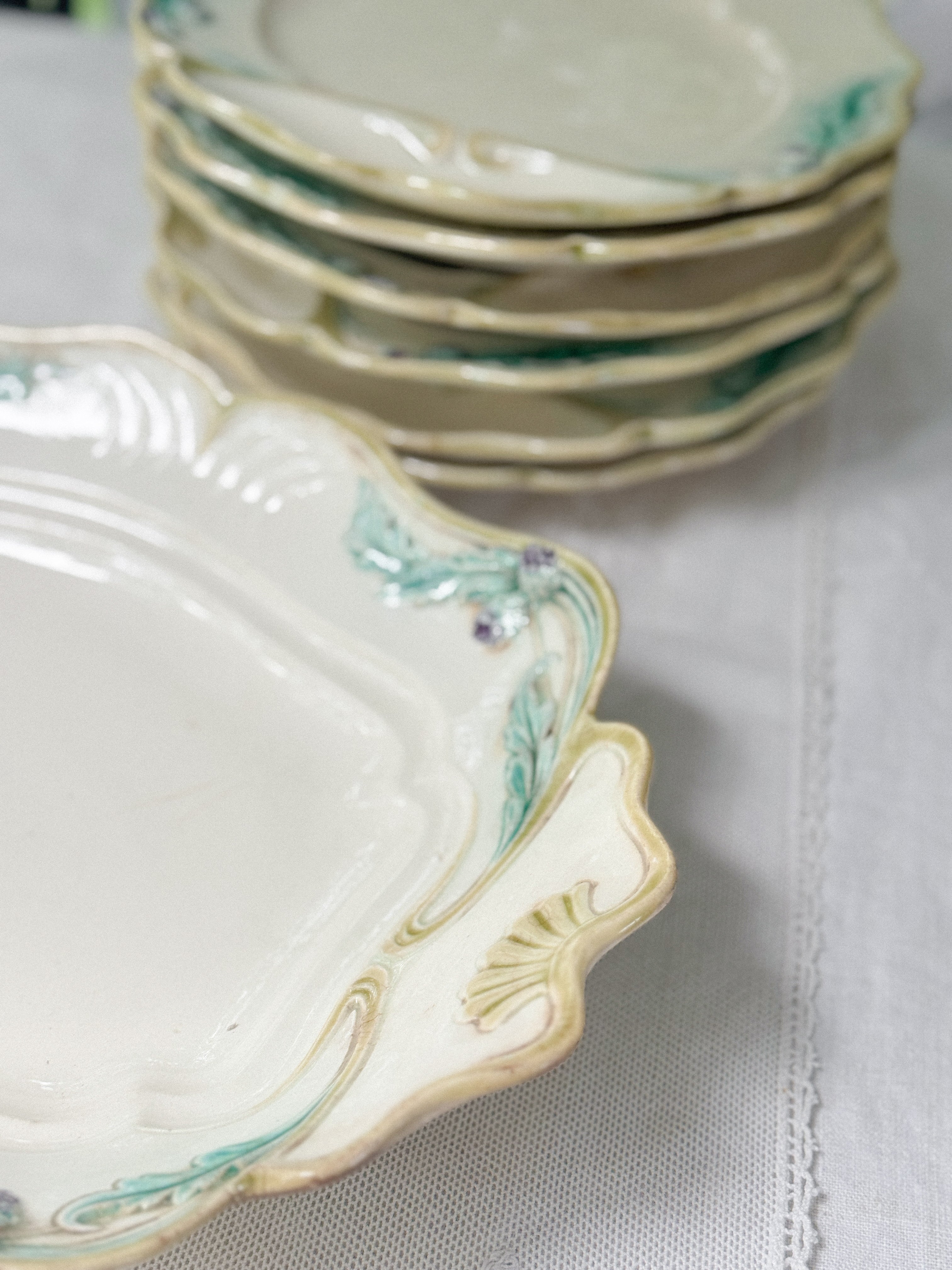 French Barbotine Asparagus Platter, Art Nouveau