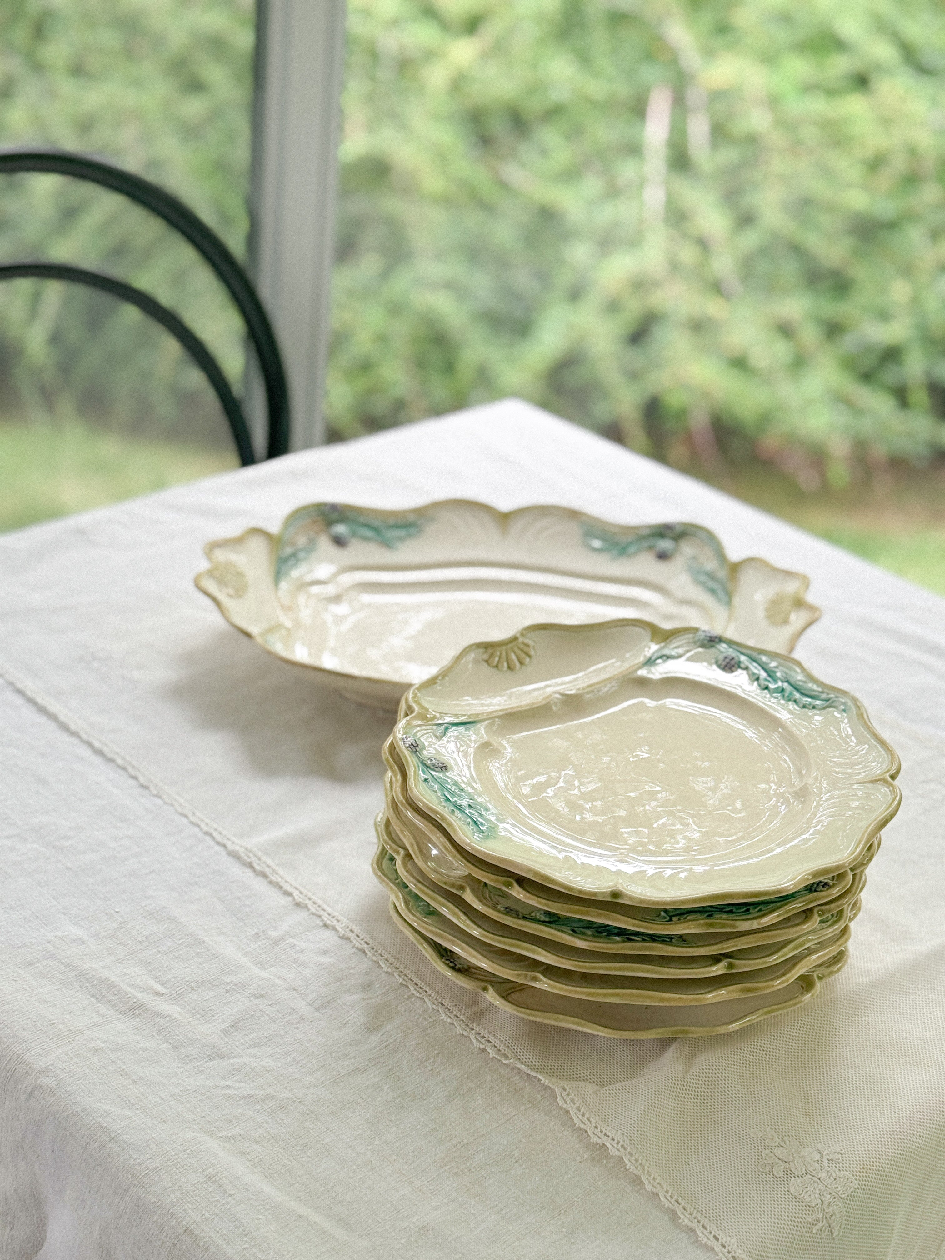 French Barbotine Asparagus Platter, Art Nouveau