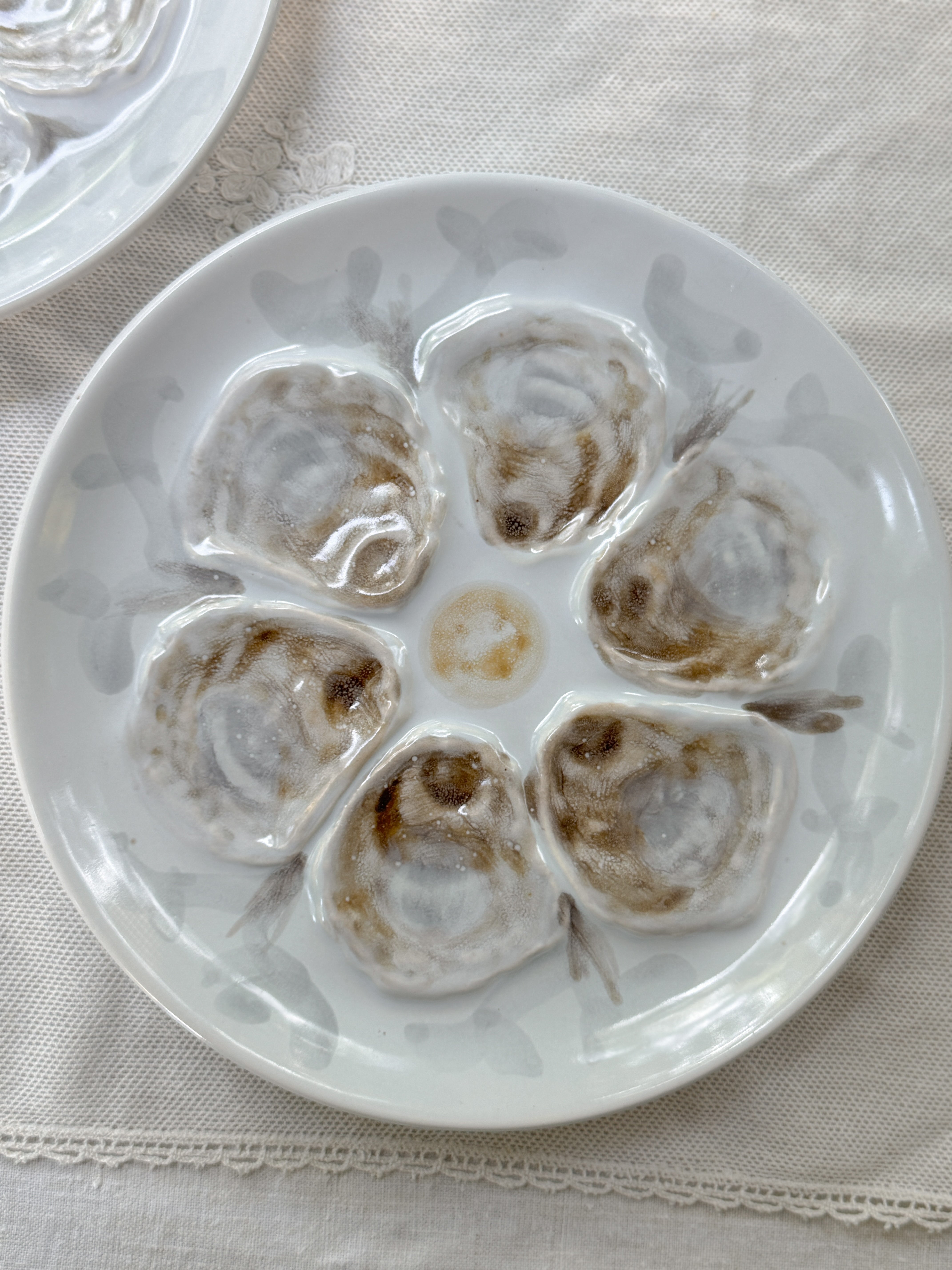 Vintage French Barbotine Oyster Plate, Faïence de St Amand