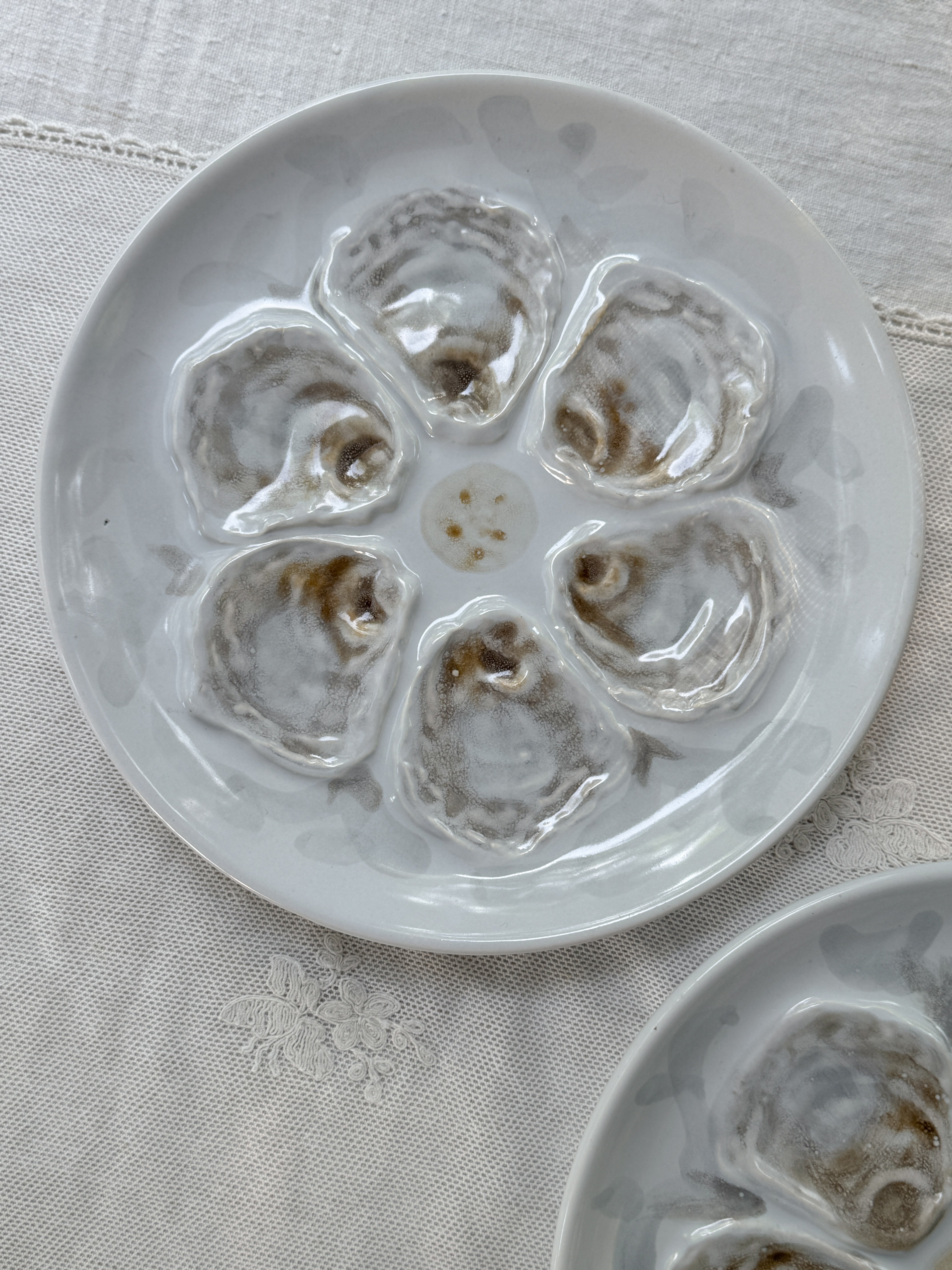 Vintage French Barbotine Oyster Plate, Faïence de St Amand