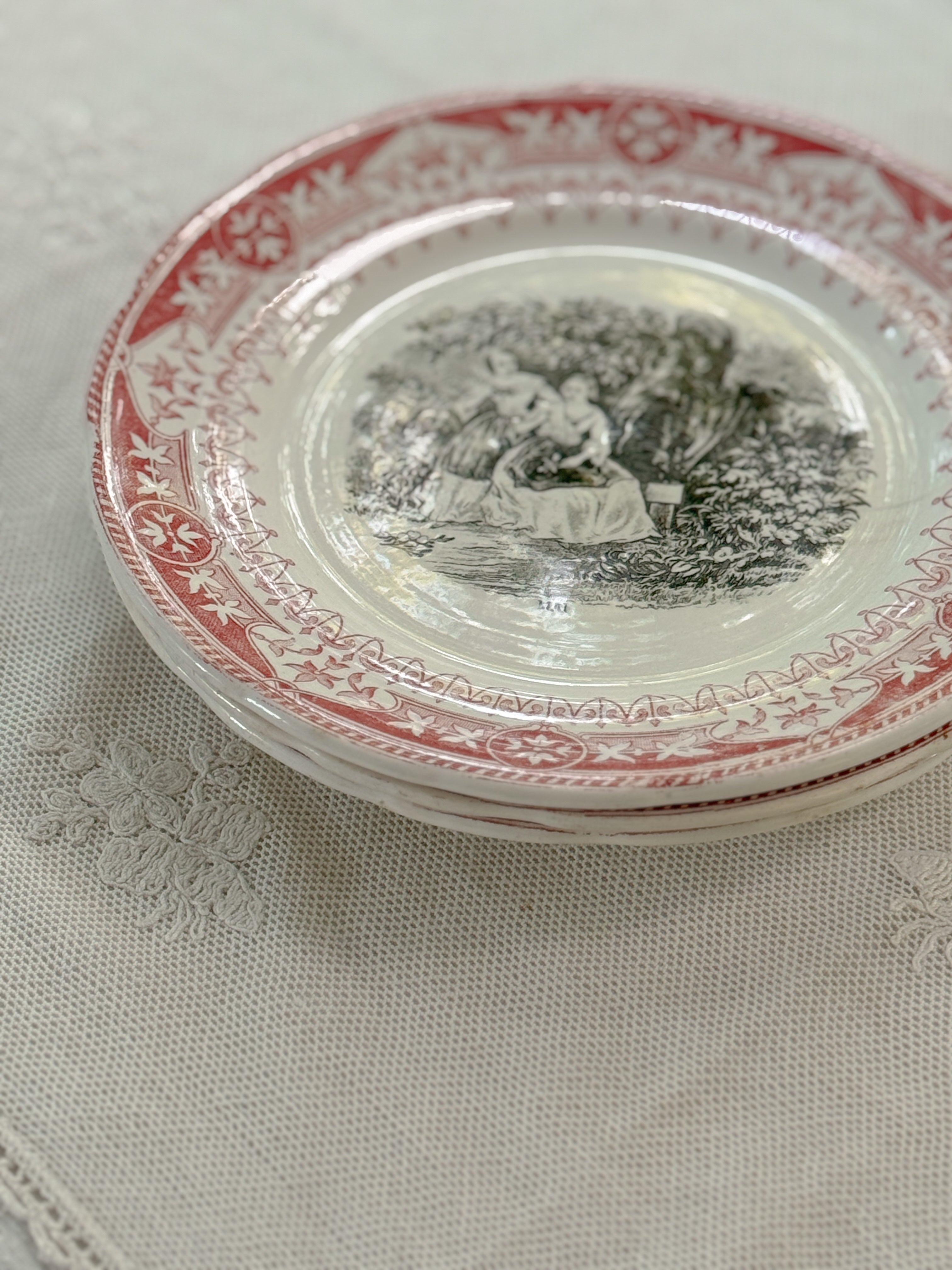 Antique French Talking Plate, Les Mois de l'Année à la Campagne, Digoin & Sarreguemines