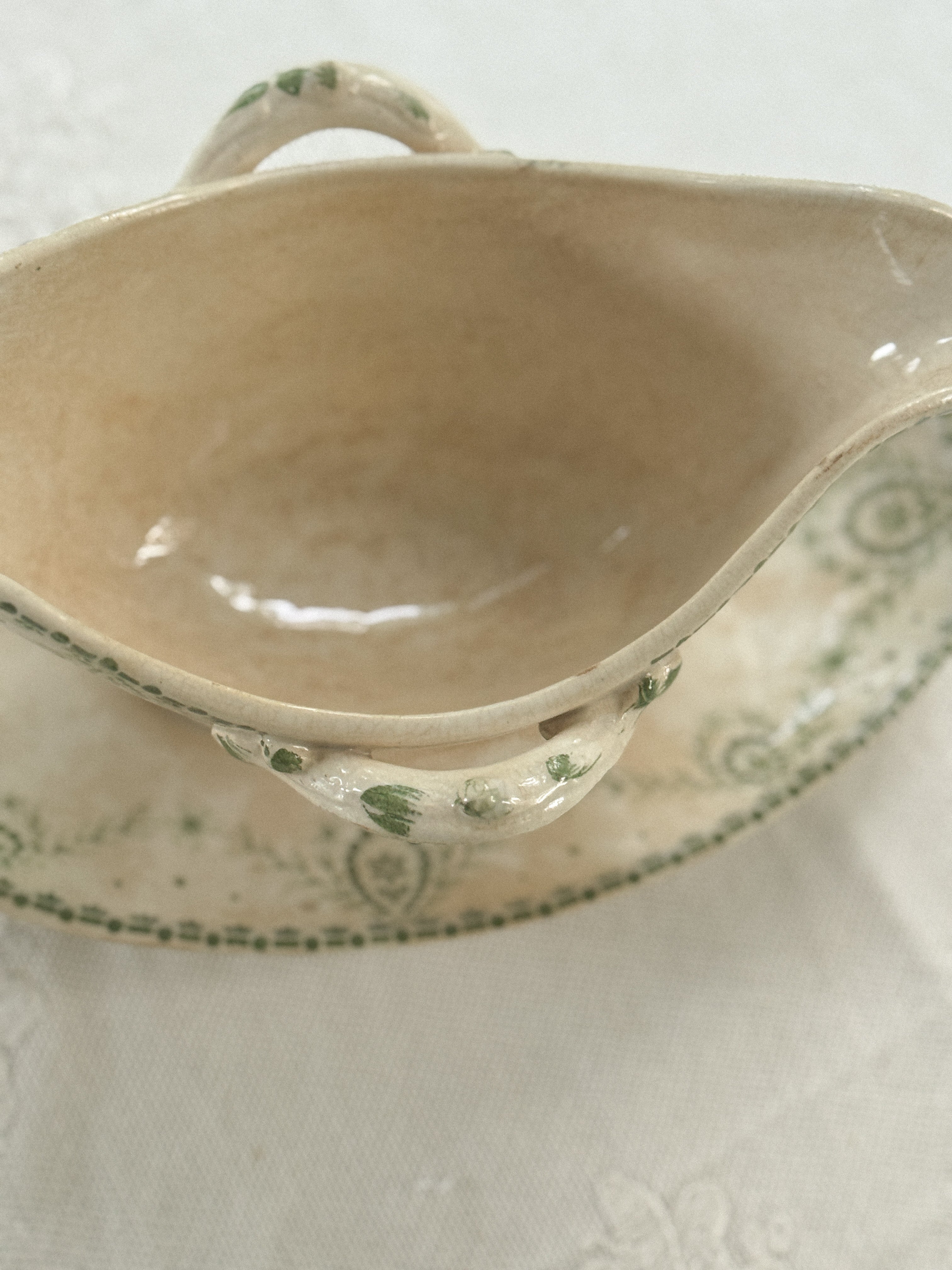 Antique French Sauceboat with Attached Stand, Creil et Montereau, Labrador