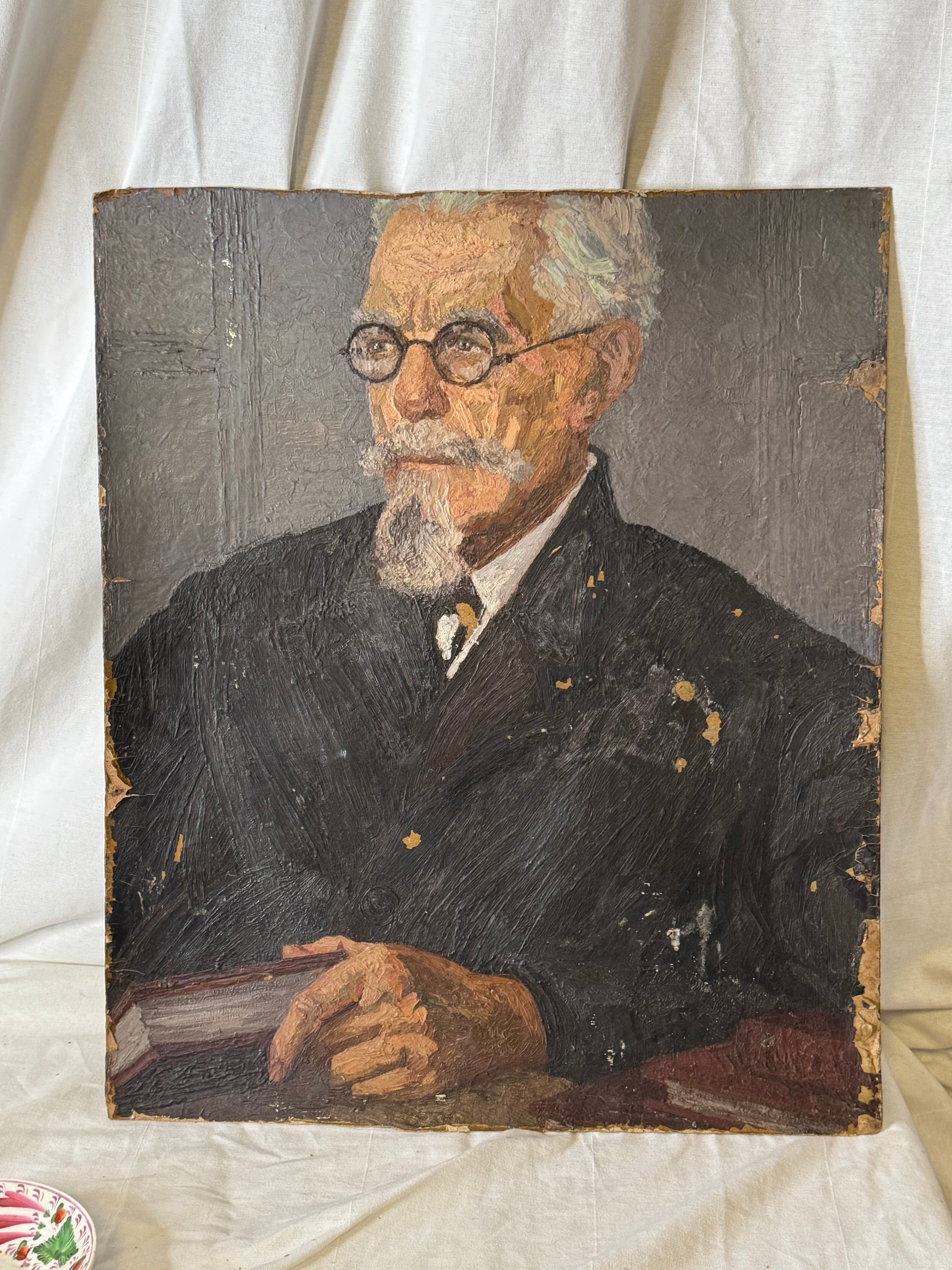 Portrait oil on board with BONUS reverse painting