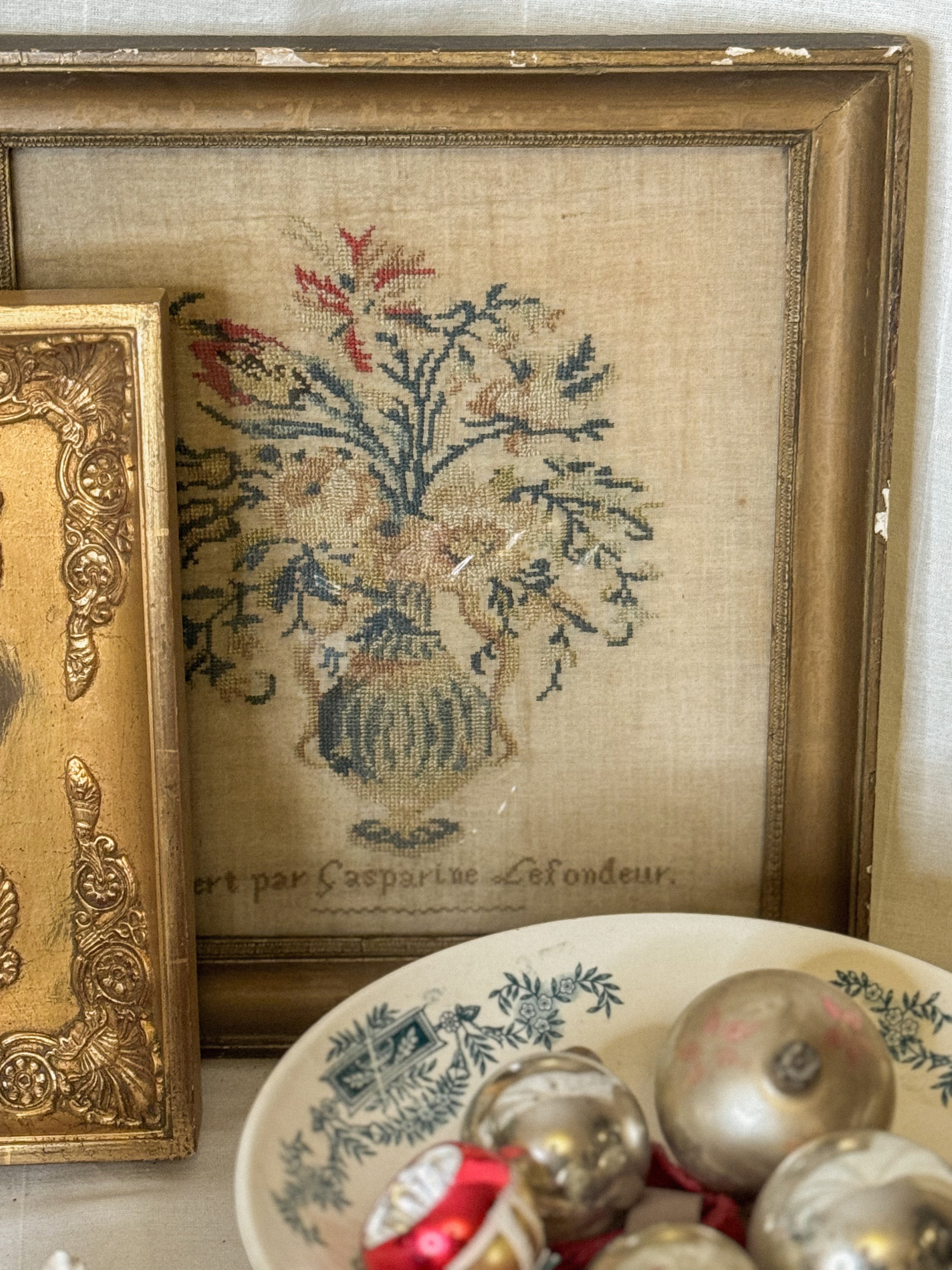 19th Century French Floral Needlework, Lyon Frame