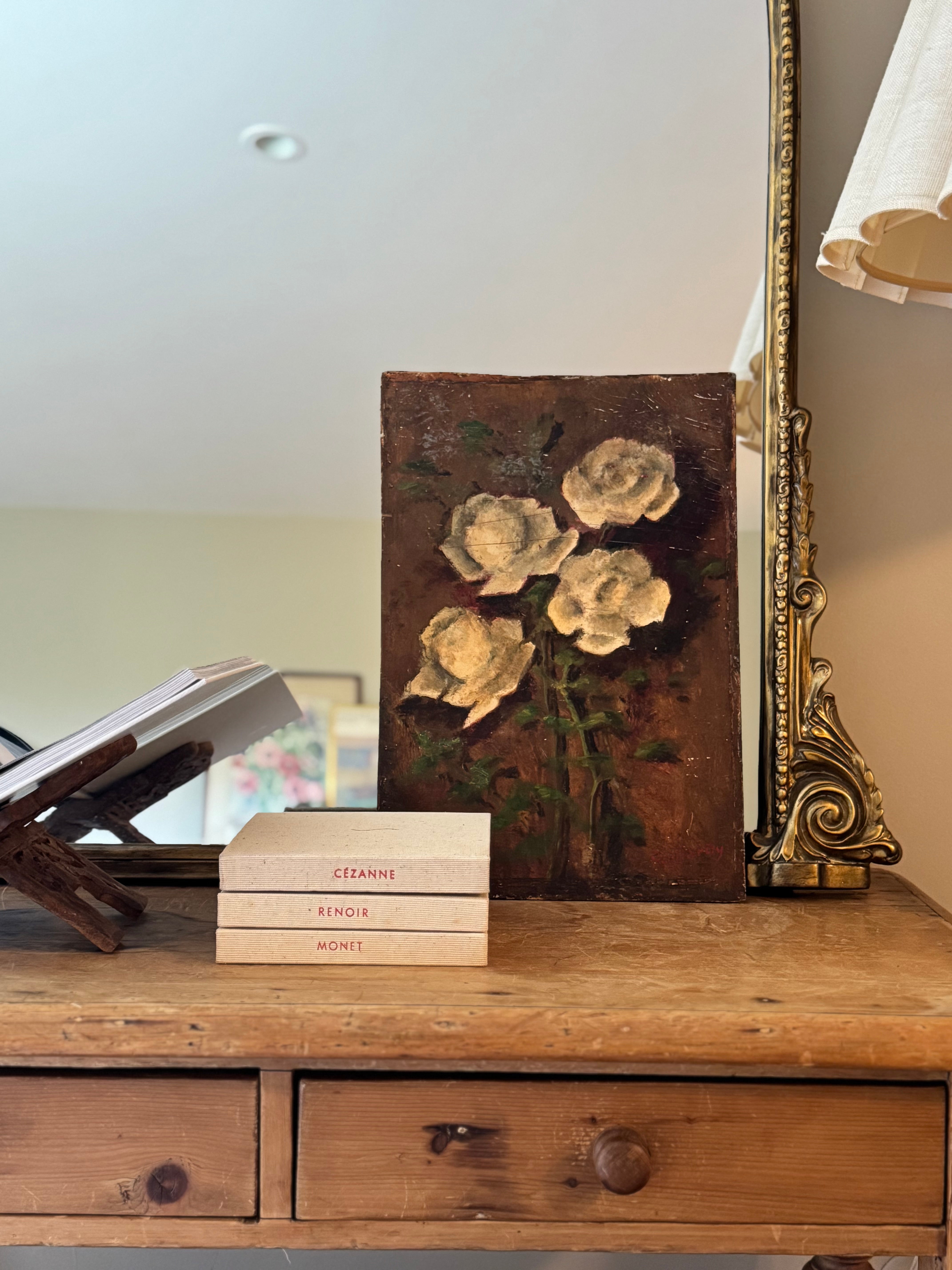 Antique floral on wood panel