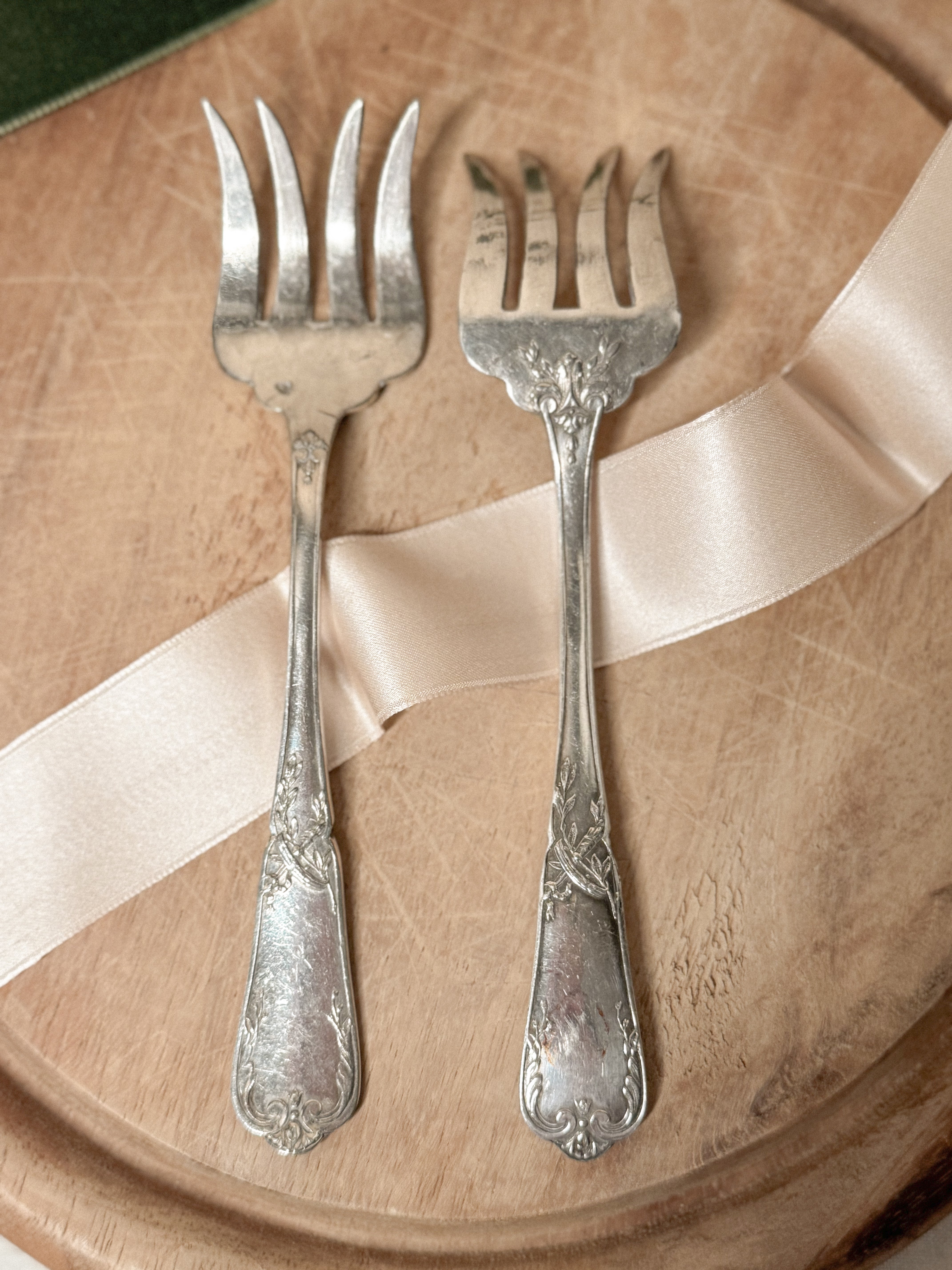 Set of Two French Silverplate Serving Forks