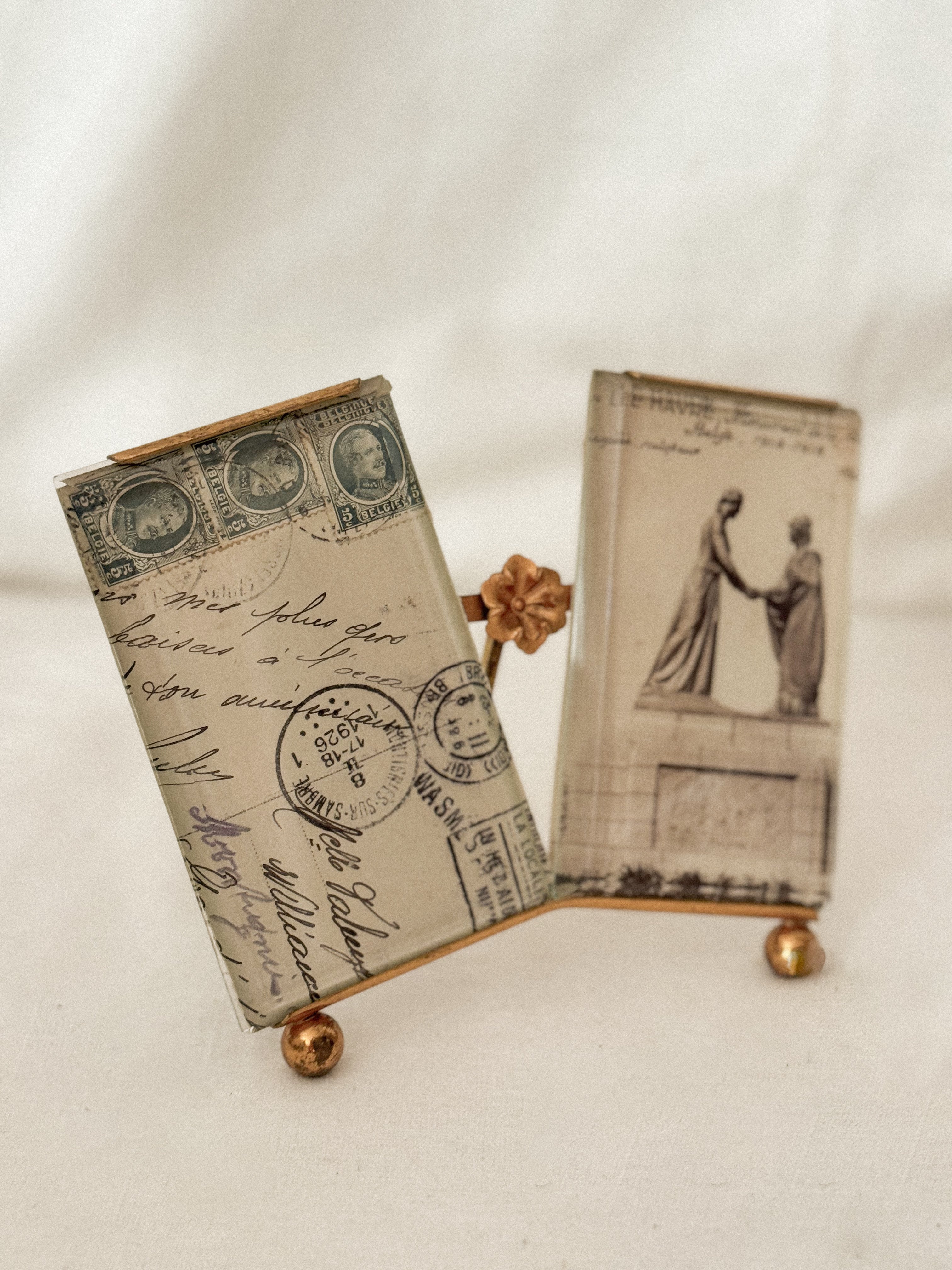 Antique Double Gilt Brass Frame with Beveled Glass