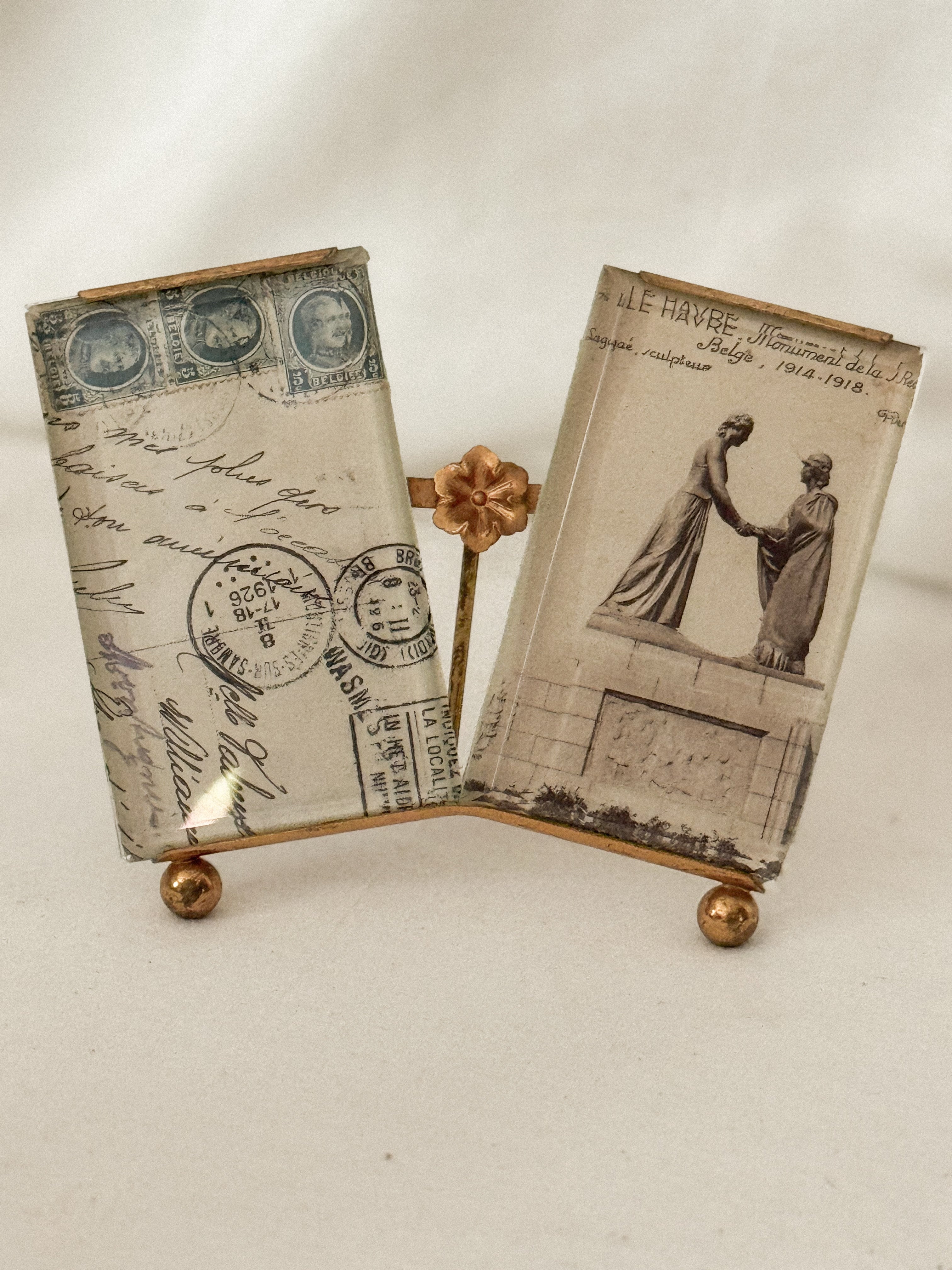 Antique Double Gilt Brass Frame with Beveled Glass