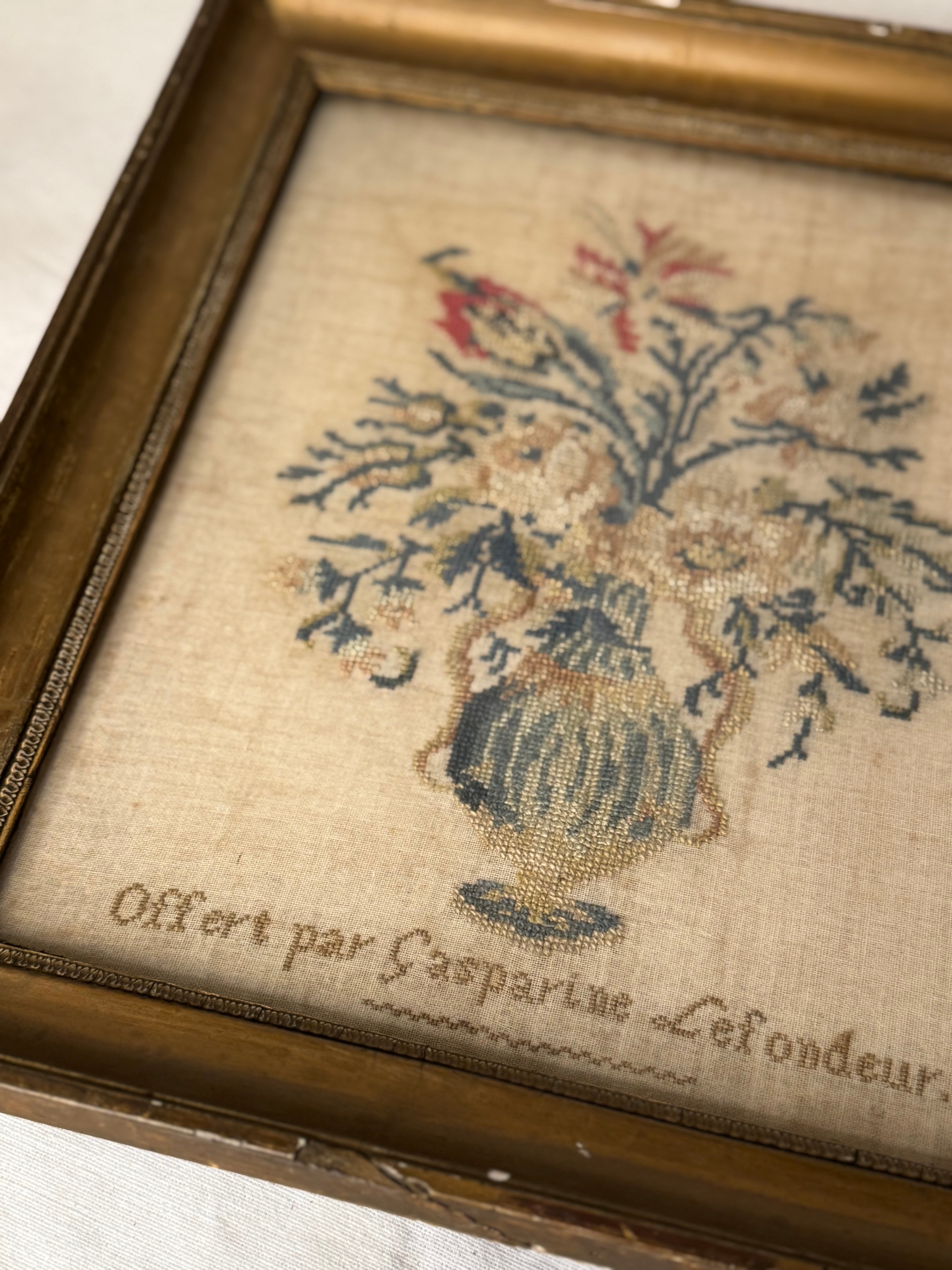 19th Century French Floral Needlework, Lyon Frame