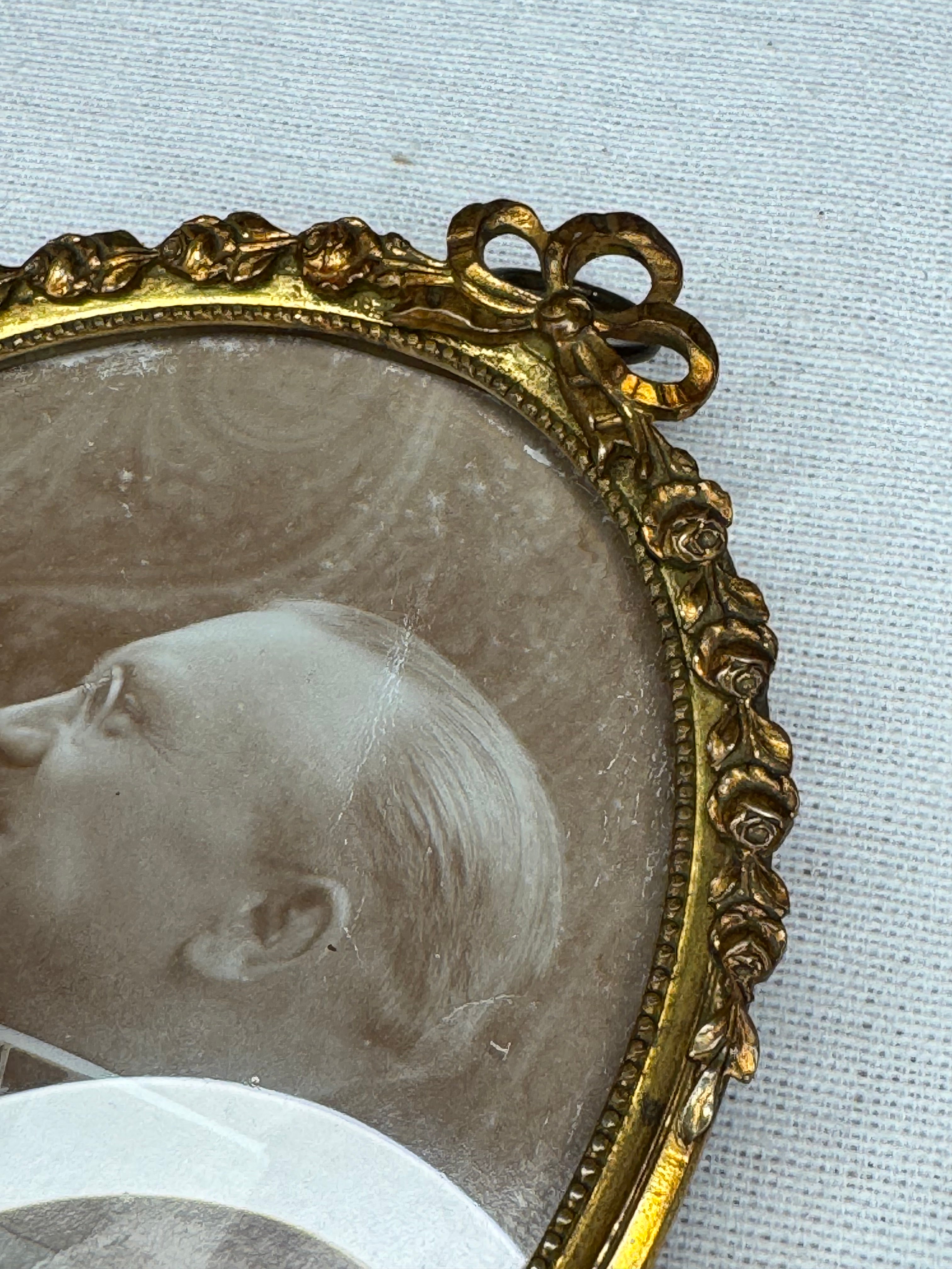 Antique French Oval Frame with Original Bubble Glass