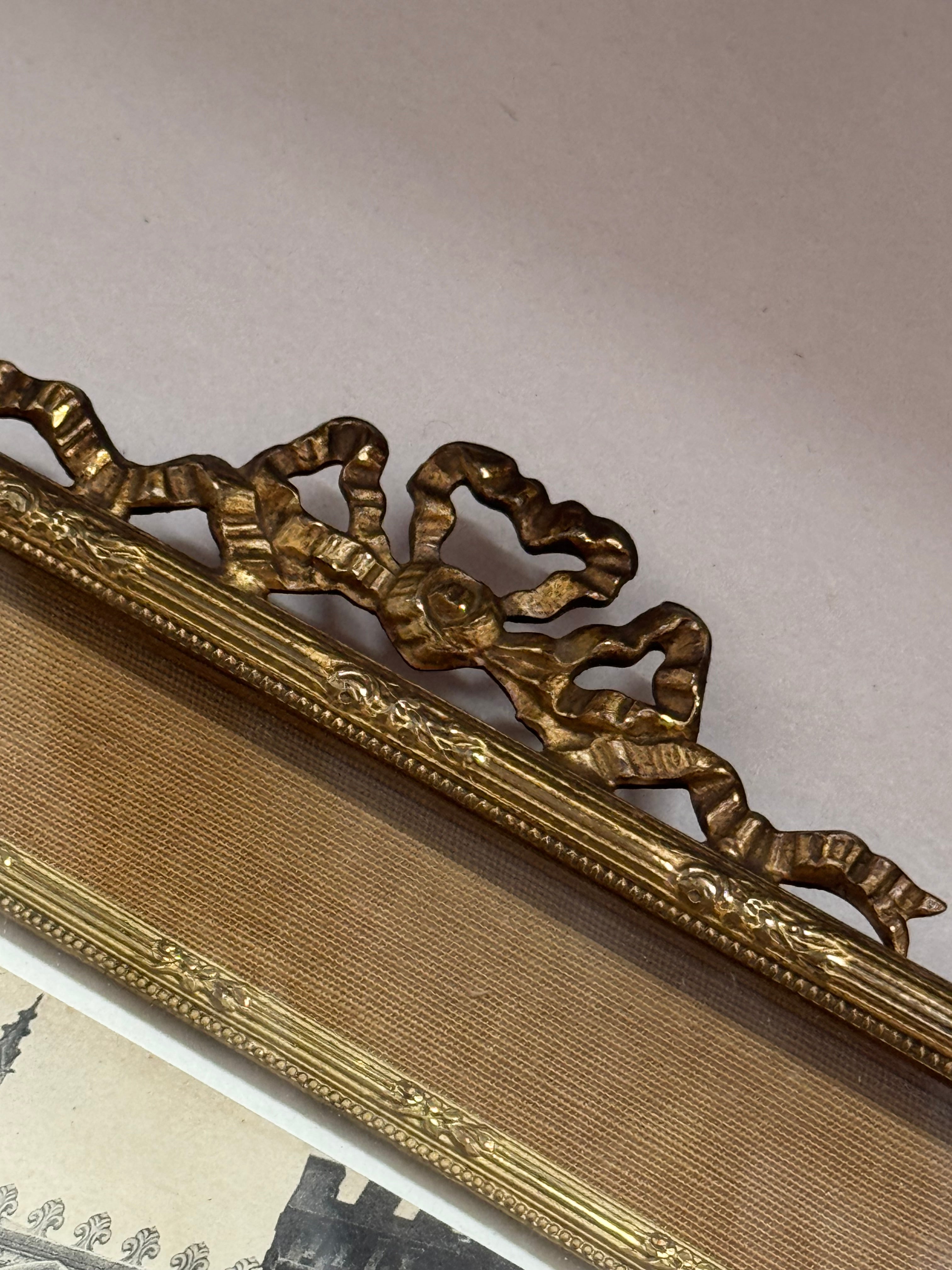 Antique French Ribbon Top Frame with Postcard