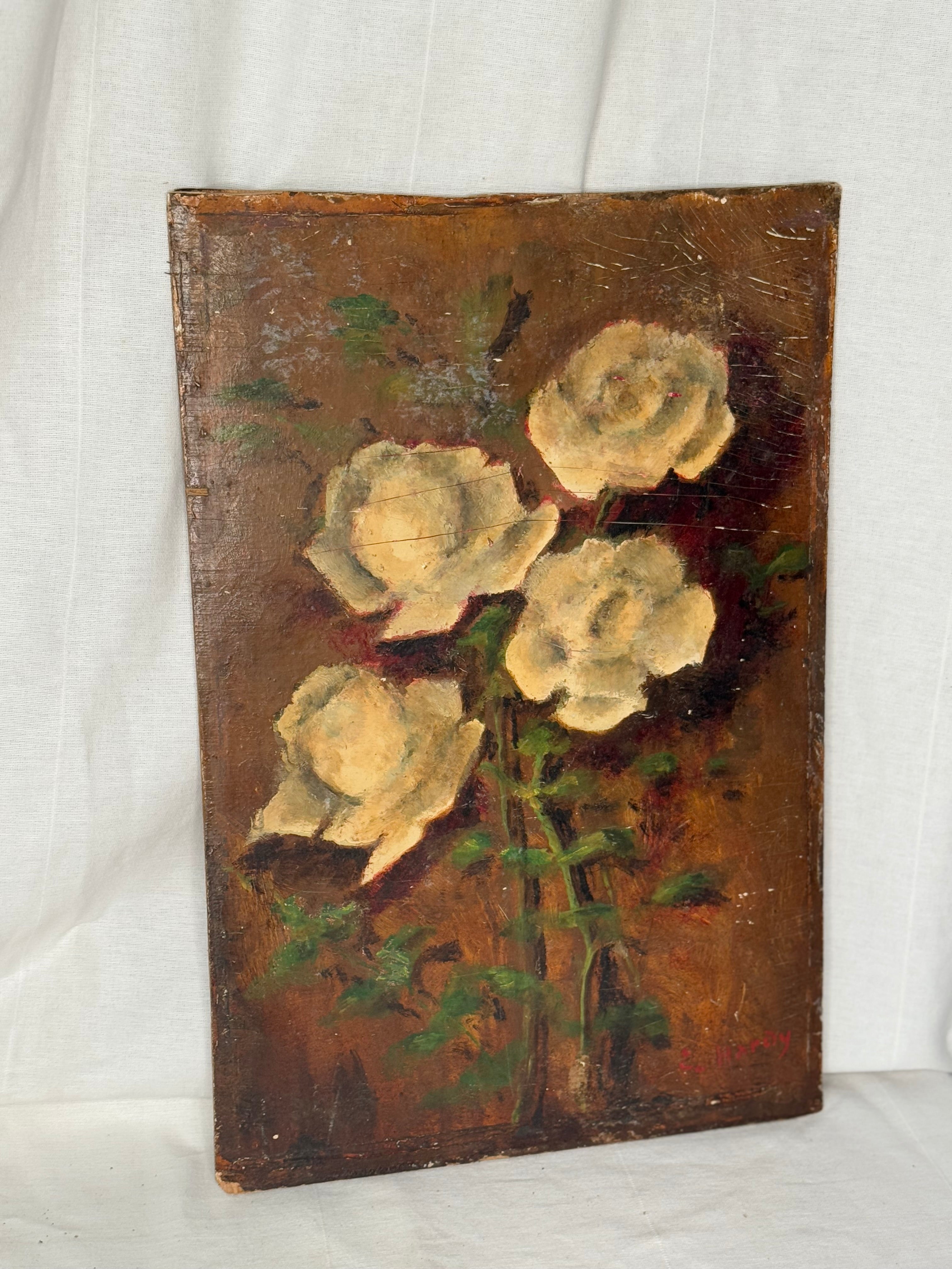 Antique floral on wood panel