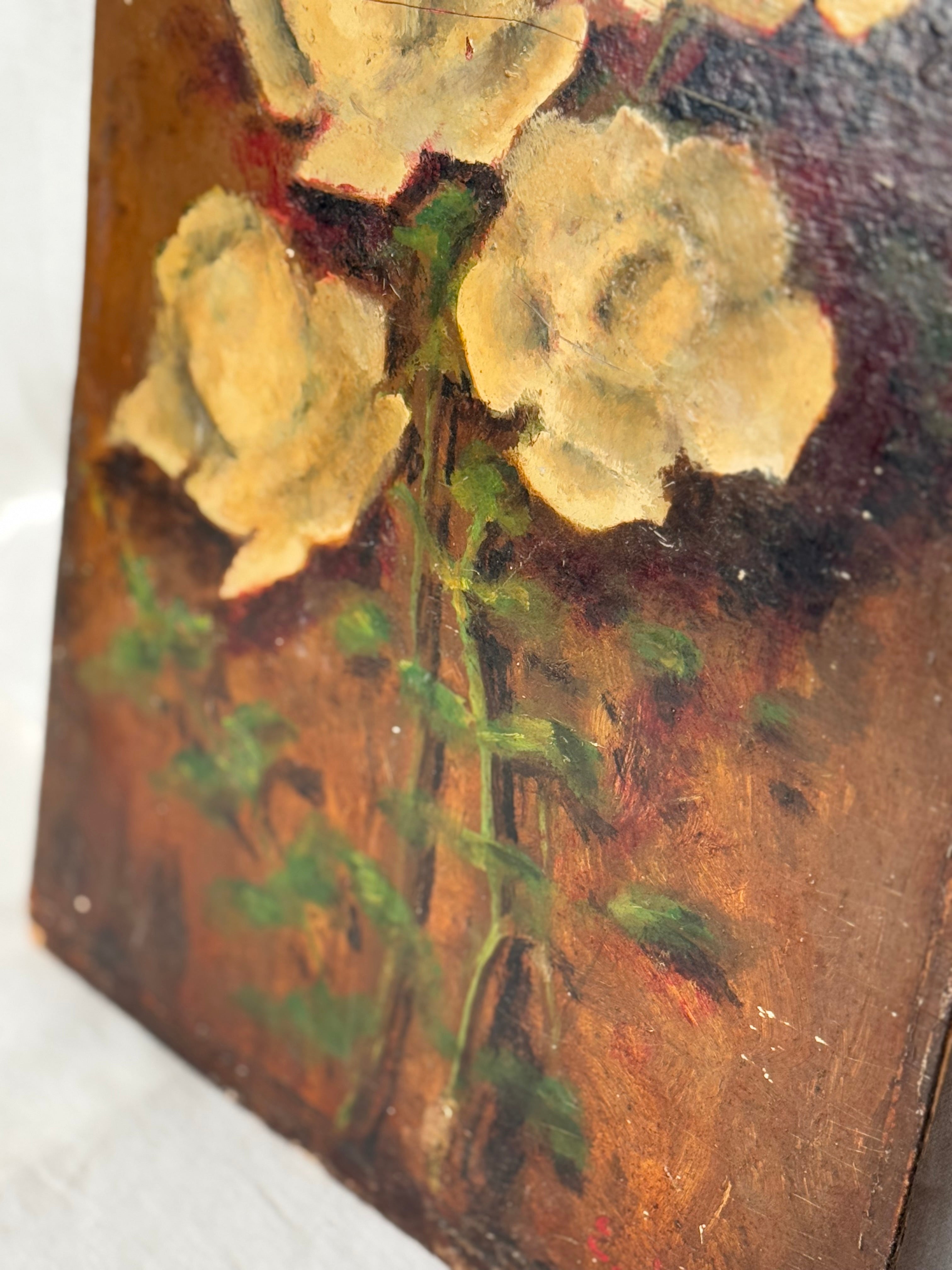 Antique floral on wood panel