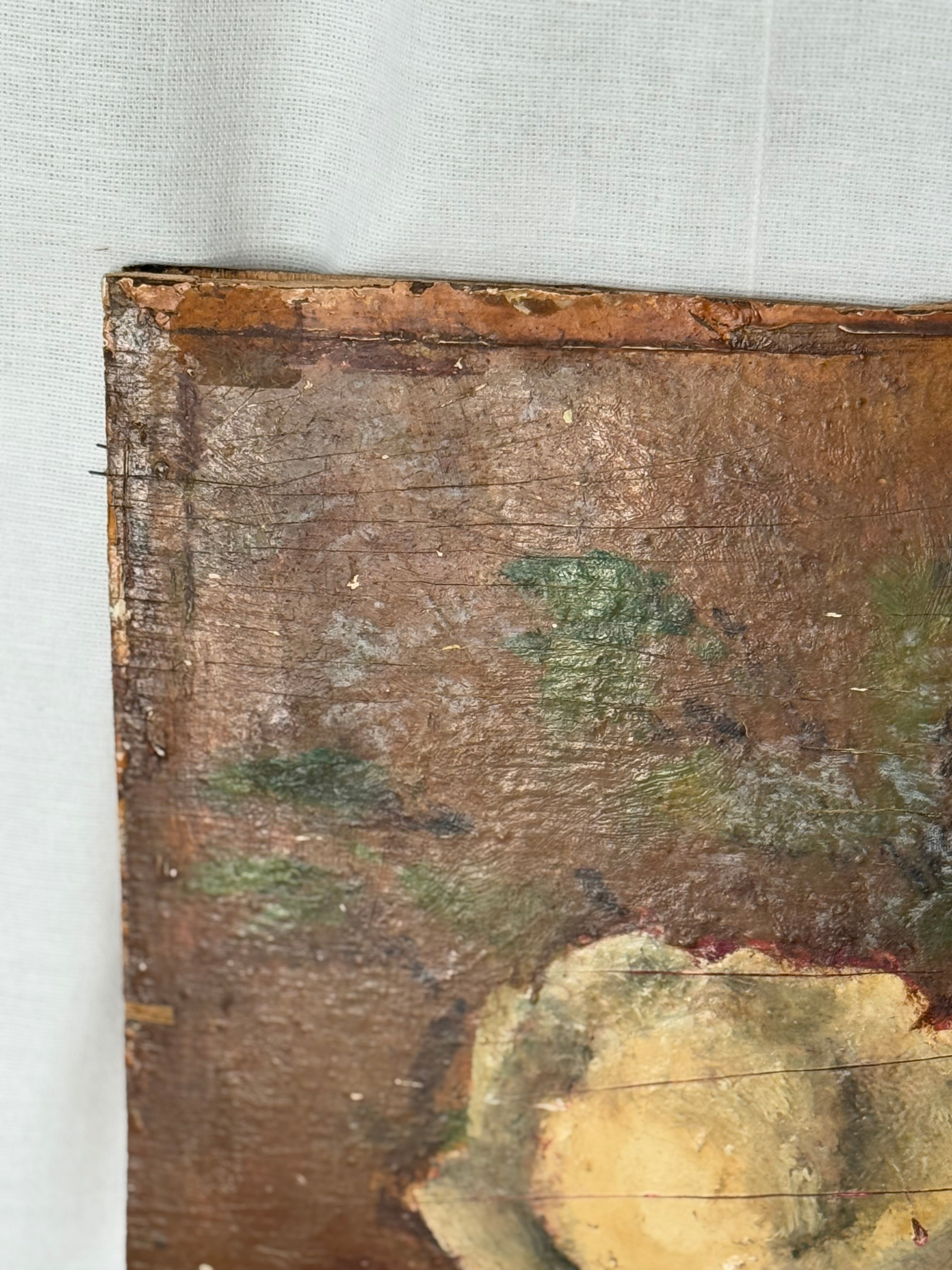 Antique floral on wood panel